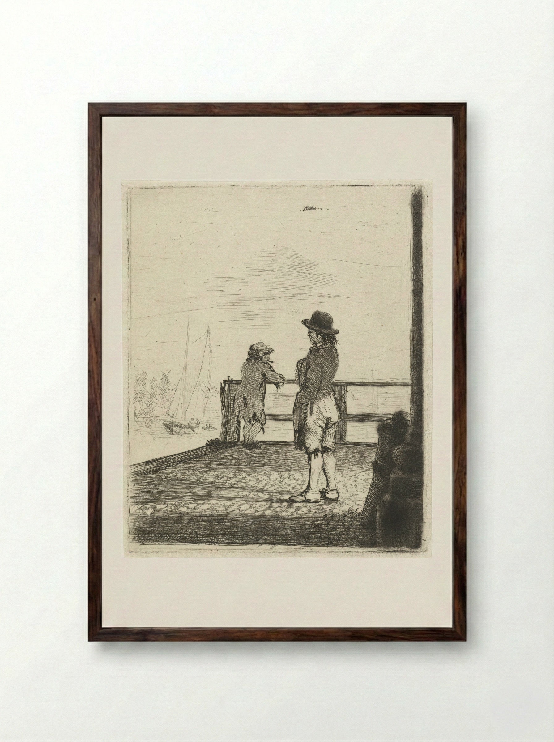 Twee matrozen wachten in de haven - Louis Bernard Coclers - Framed Print Dark Wood