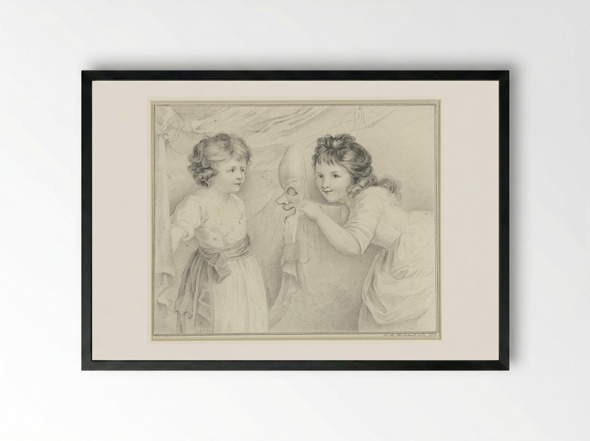 Twee meisjes met een masker - H.A. Moulinneuf - Framed Print Black
