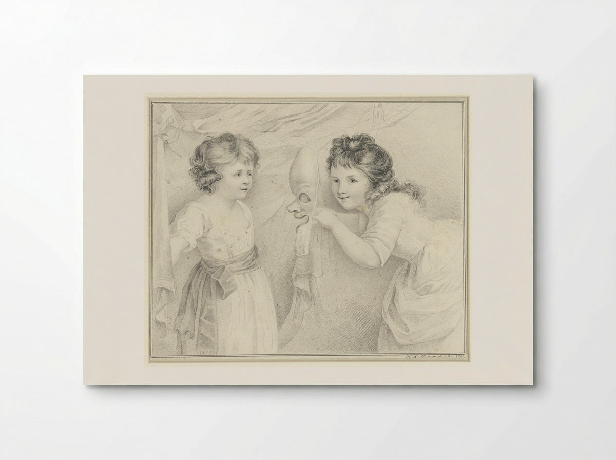 Twee meisjes met een masker - H.A. Moulinneuf - Poster