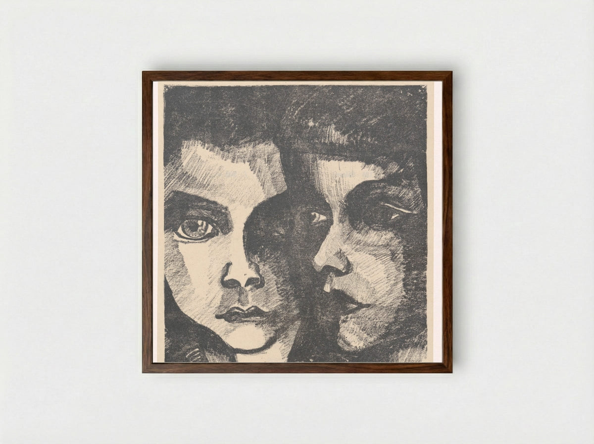 Twee meisjeskoppen - Charley Toorop - Framed Print Dark Wood