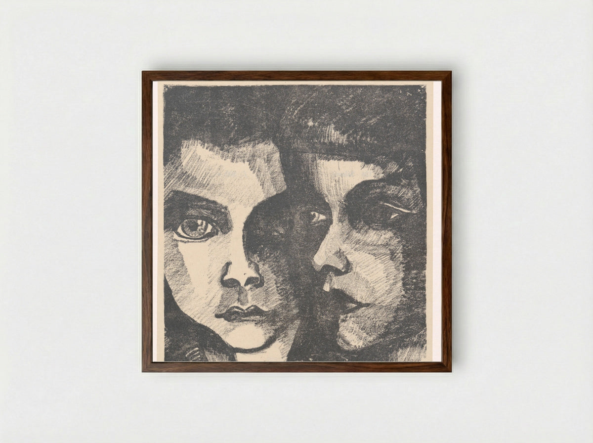 Twee meisjeskoppen - Charley Toorop - Framed Print Dark Wood