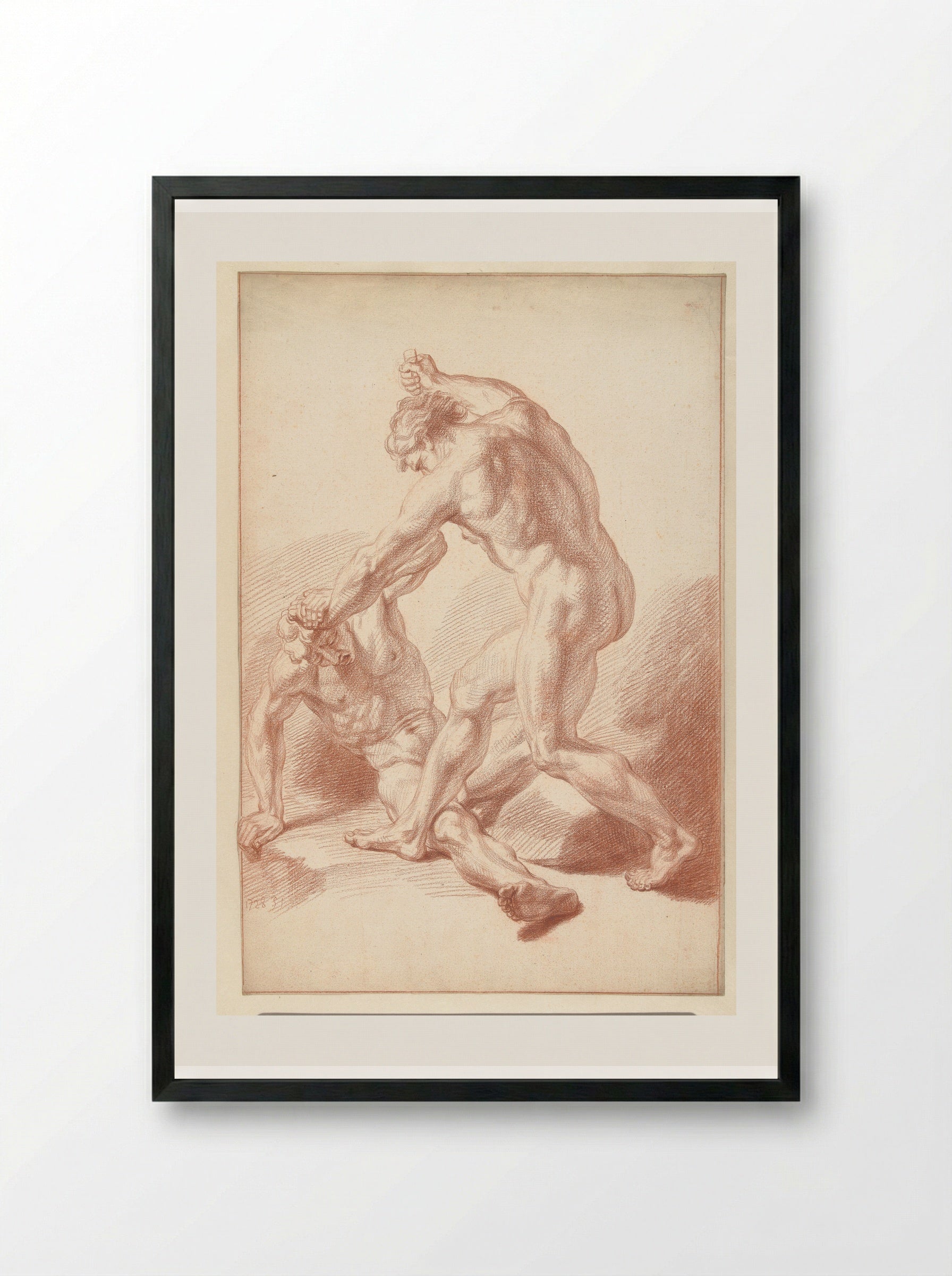 Twee naakte mannen in gevecht - Louis Fabritius Dubourg - Framed Print Black