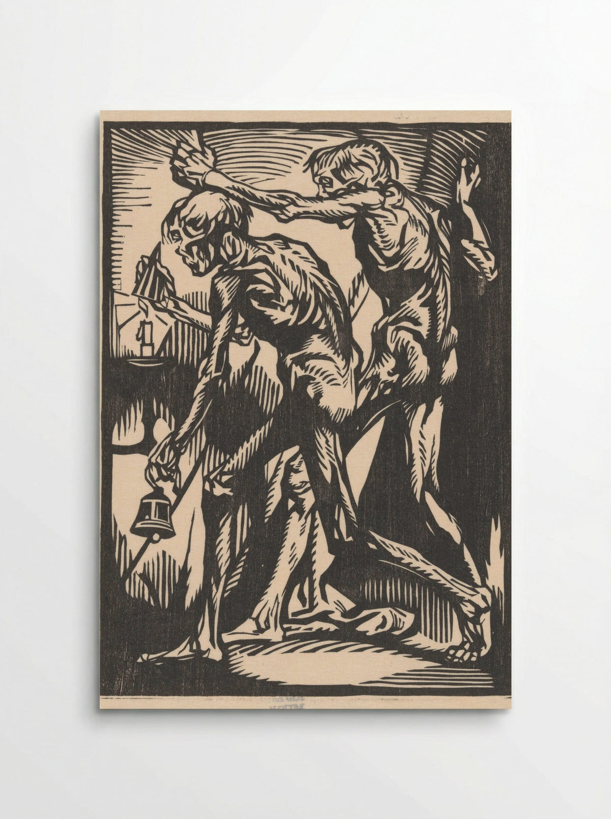 Twee naakte mannenfiguren met bel en kaarsendover - Johannes Josephus Aarts - Poster