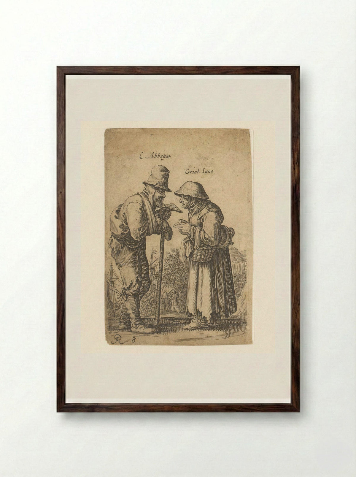 Twee oude bedelaars met elkaar in gesprek - Salomon Savery - Framed Print Dark Wood