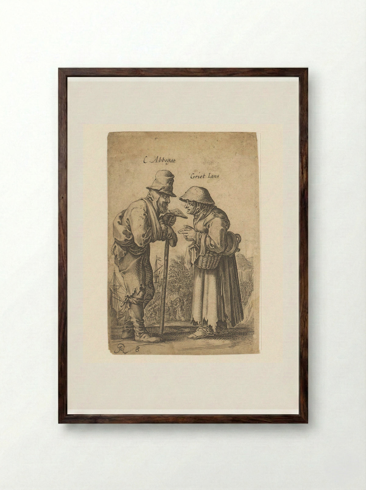 Twee oude bedelaars met elkaar in gesprek - Salomon Savery - Framed Print Dark Wood