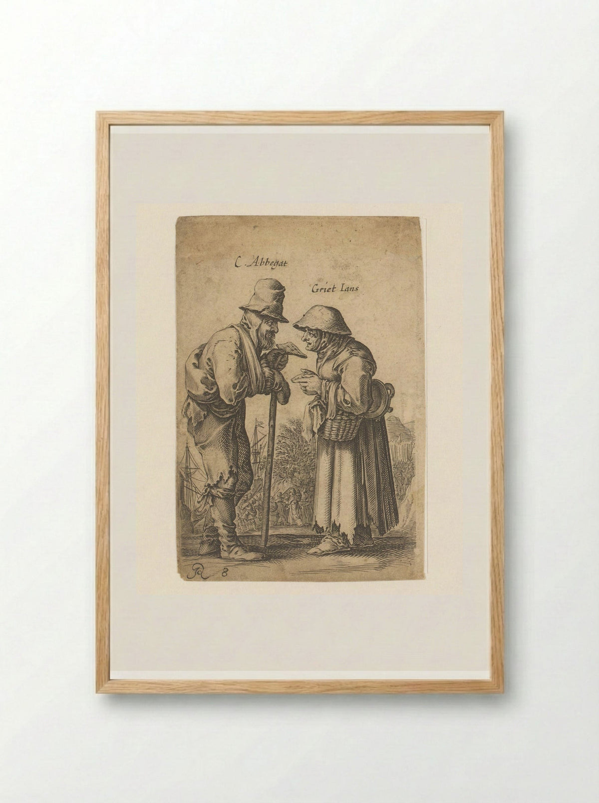 Twee oude bedelaars met elkaar in gesprek - Salomon Savery - Framed Print Wood
