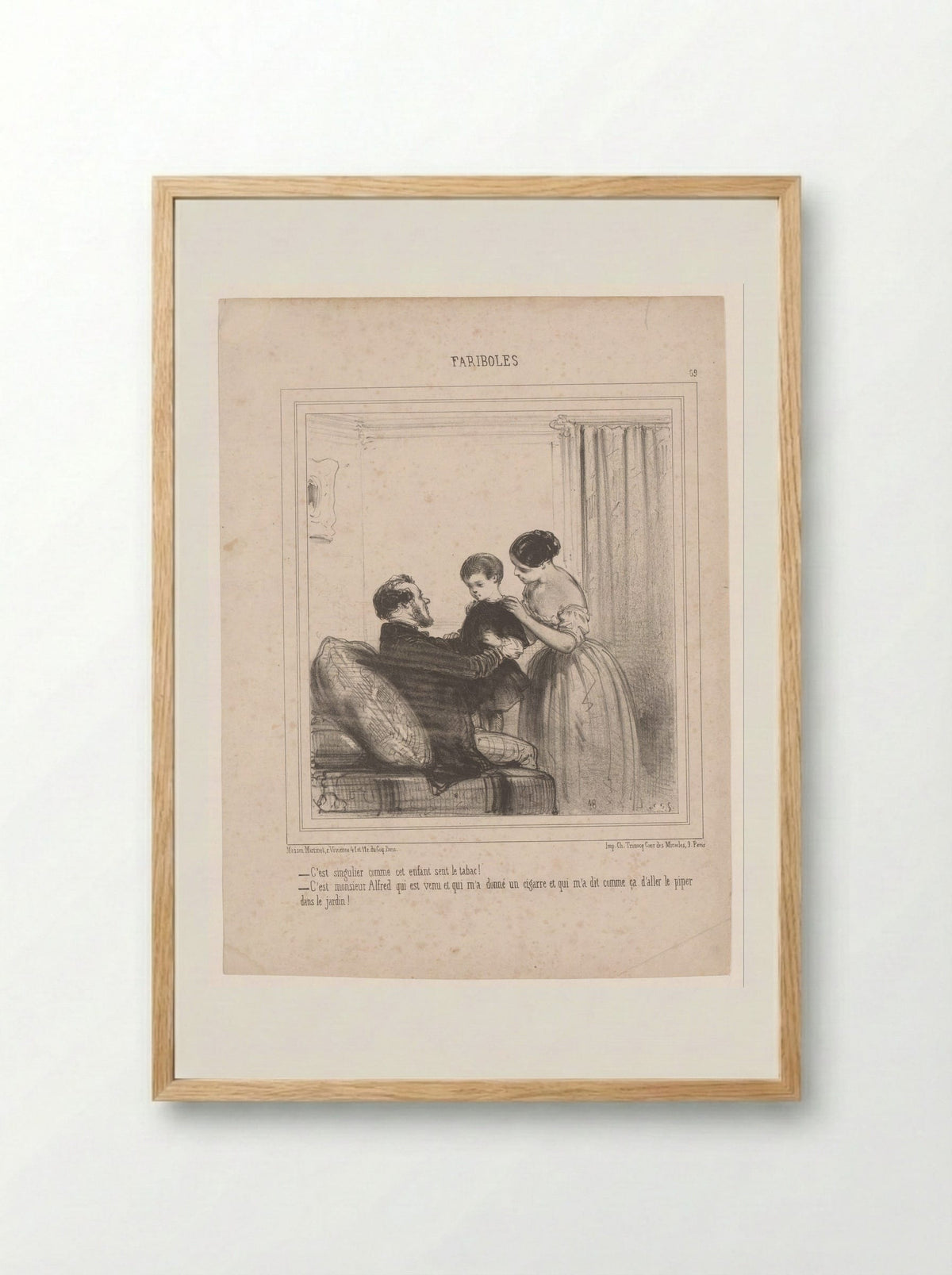 Twee ouders met een kind dat naar tabak ruikt - Edouard de Beaumont - Framed Print Wood
