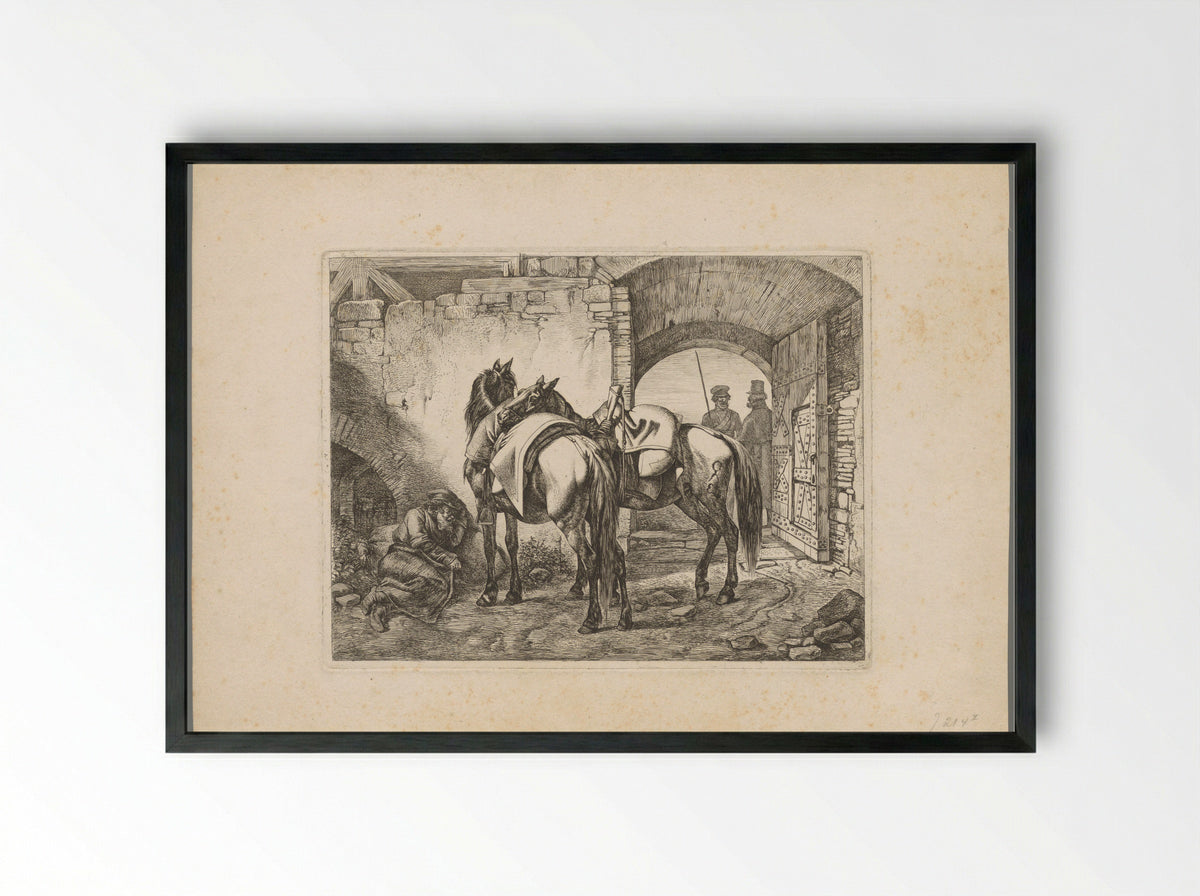 Twee paarden en drie Kozakken - Domenico Artaria - Framed Print Black