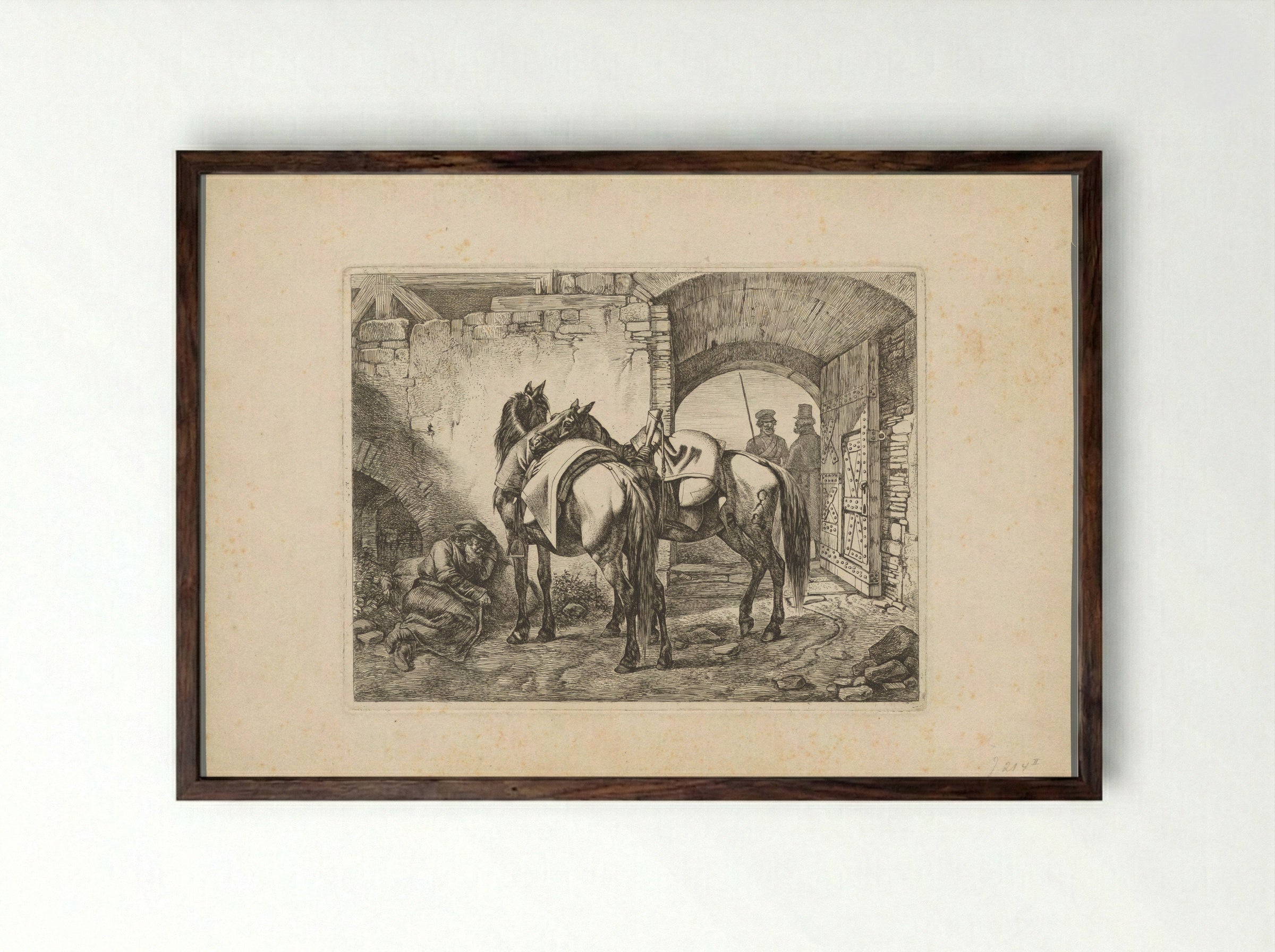 Twee paarden en drie Kozakken - Domenico Artaria - Framed Print Dark Wood