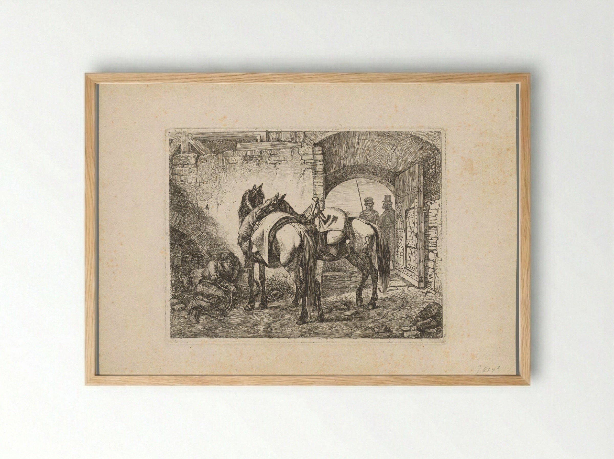 Twee paarden en drie Kozakken - Domenico Artaria - Framed Print Wood