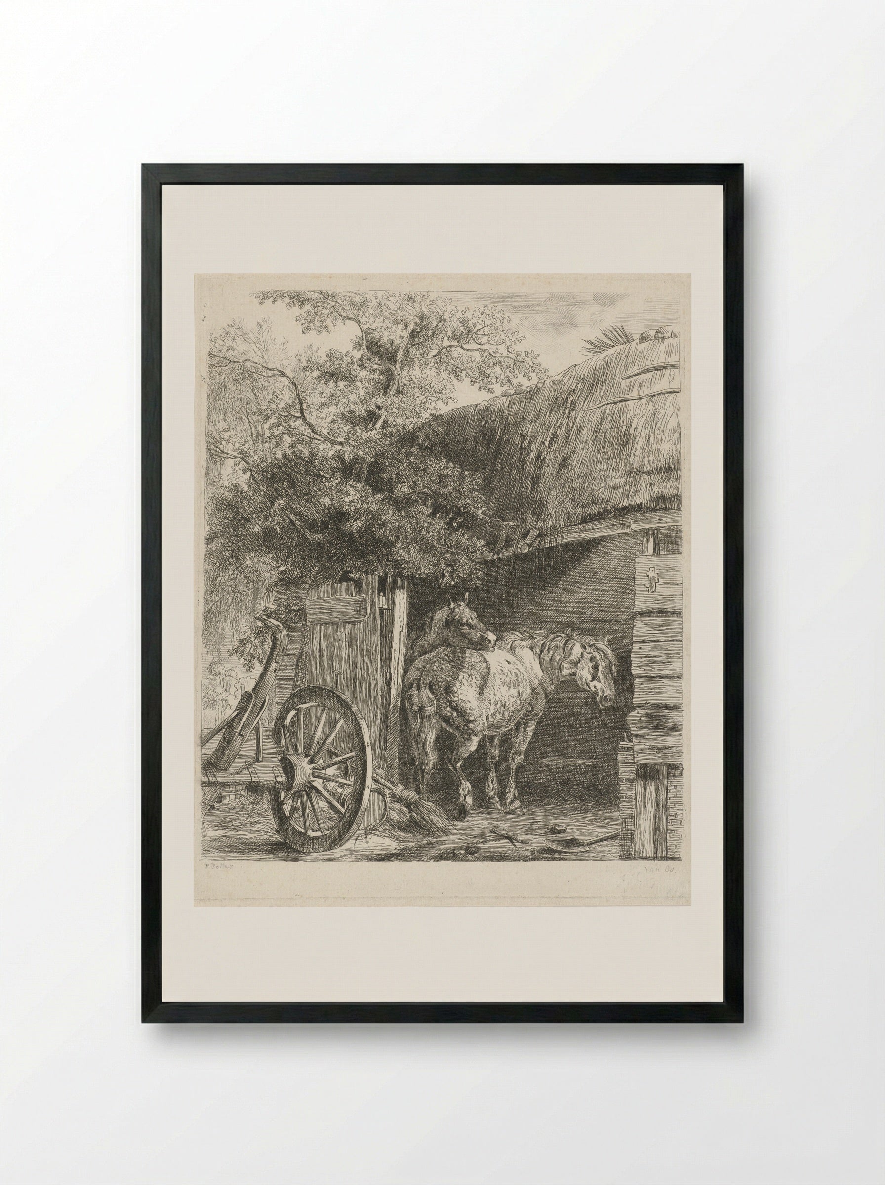 Twee paarden in een boerenschuur - Pieter Gerardus van Os - Framed Print Black