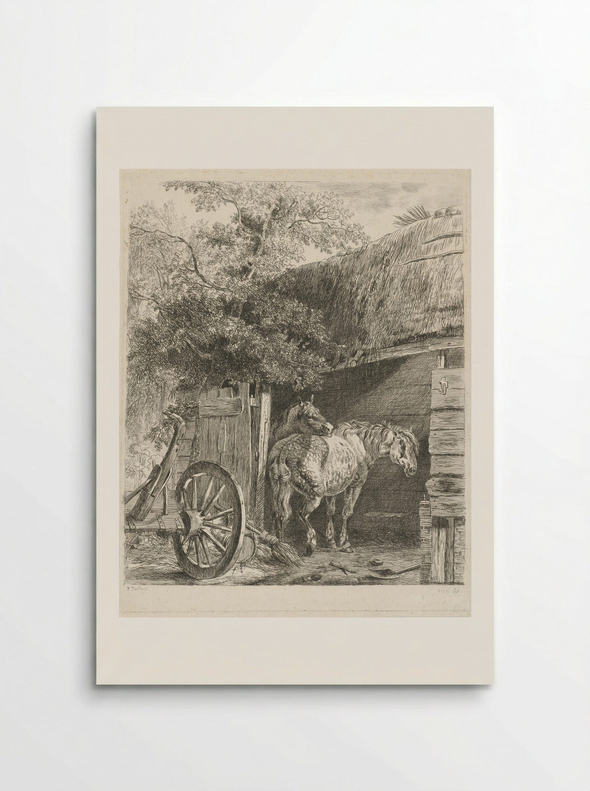Twee paarden in een boerenschuur - Pieter Gerardus van Os - Poster