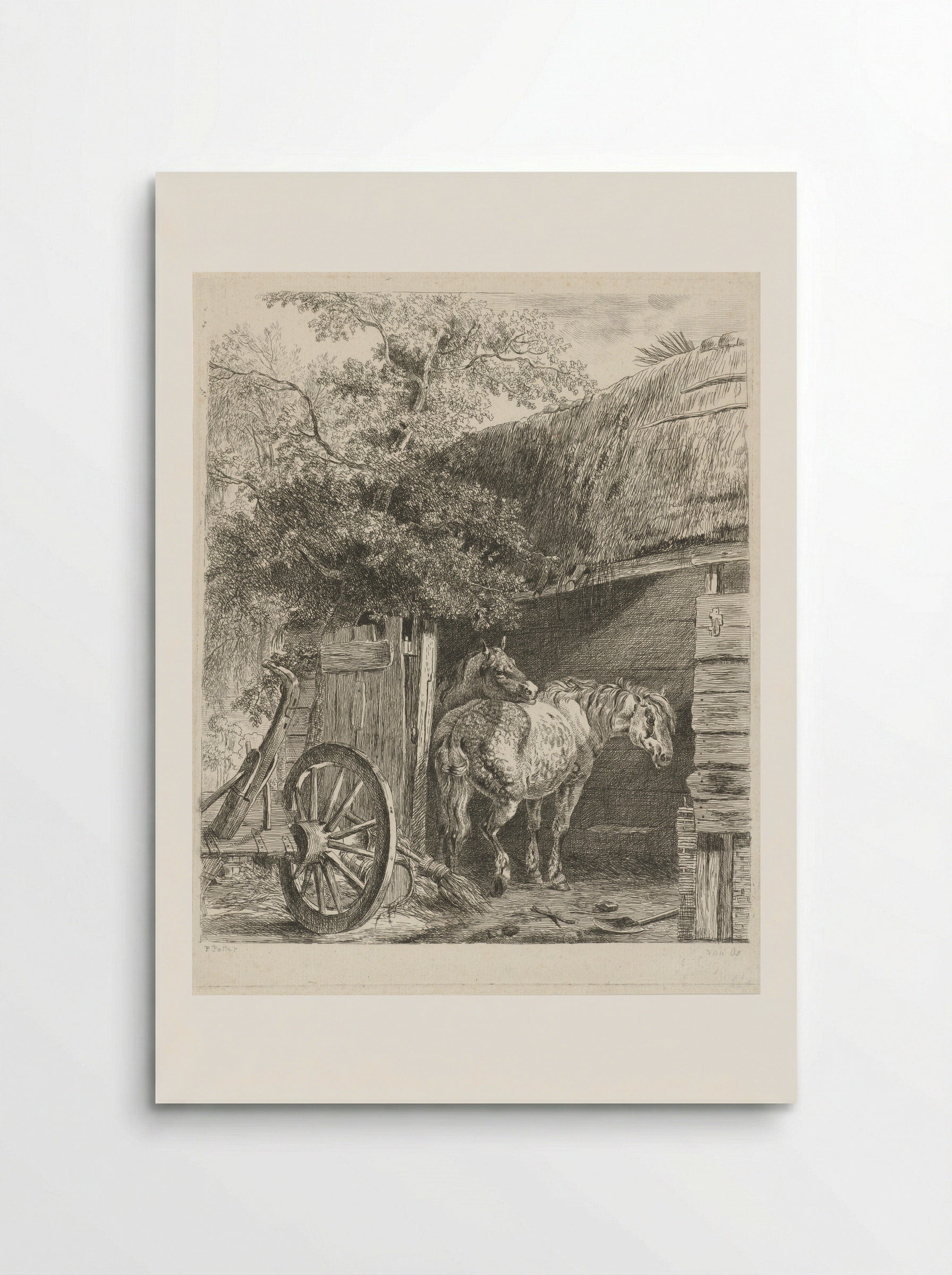 Twee paarden in een boerenschuur - Pieter Gerardus van Os - Poster