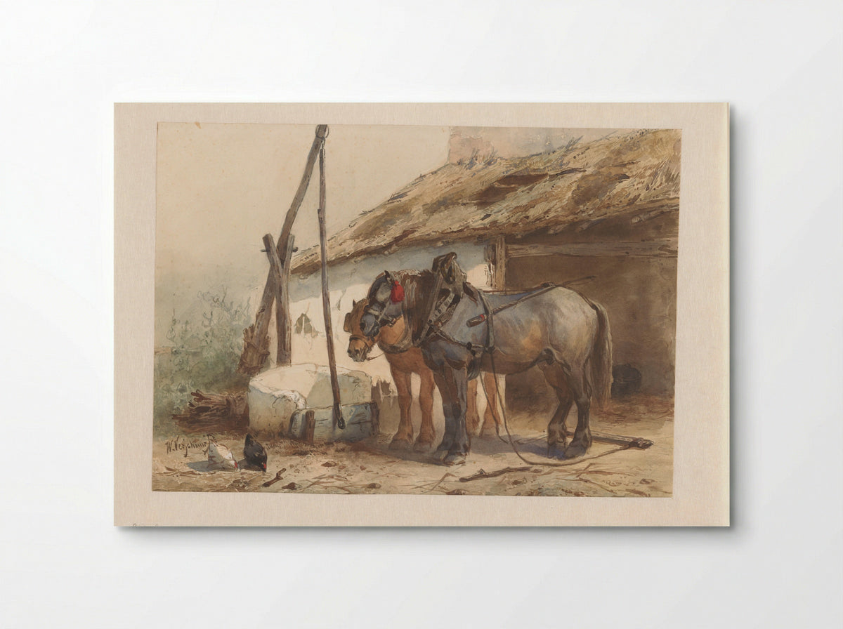 Twee paarden staand voor een stal - Wouter Verschuur - Poster