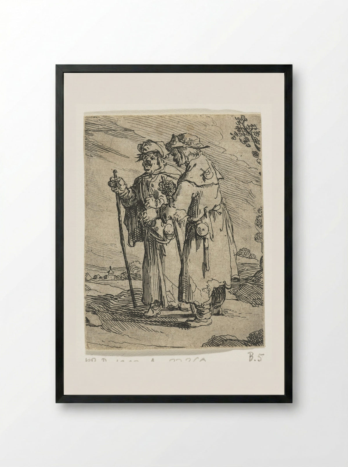 Twee pelgrims op de weg - Andries Both - Framed Print Black