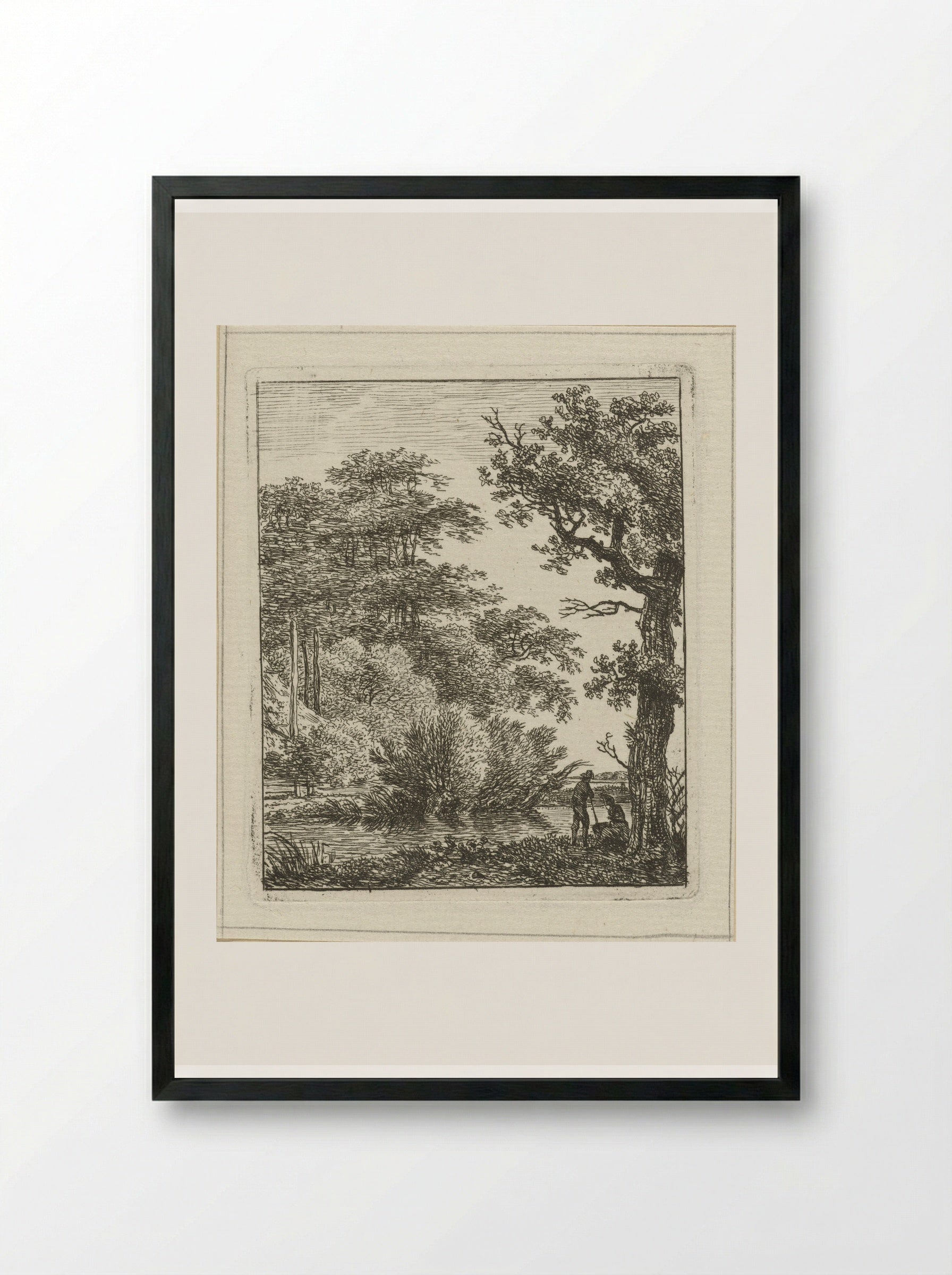 Twee personen aan een beek - Hermanus Fock - Framed Print Black