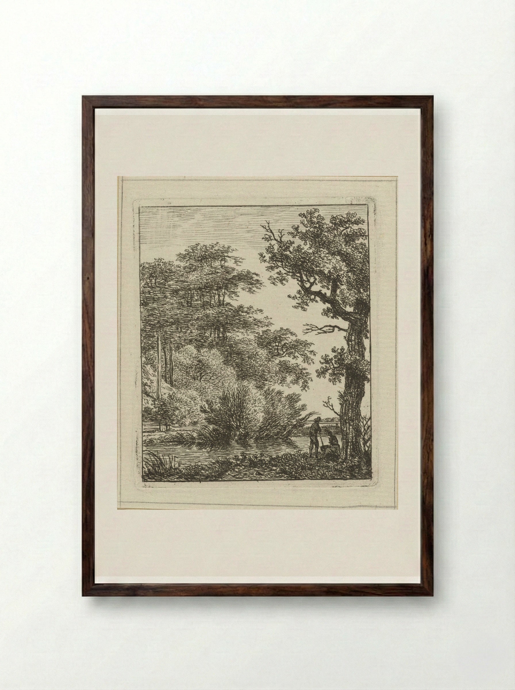 Twee personen aan een beek - Hermanus Fock - Framed Print Dark Wood