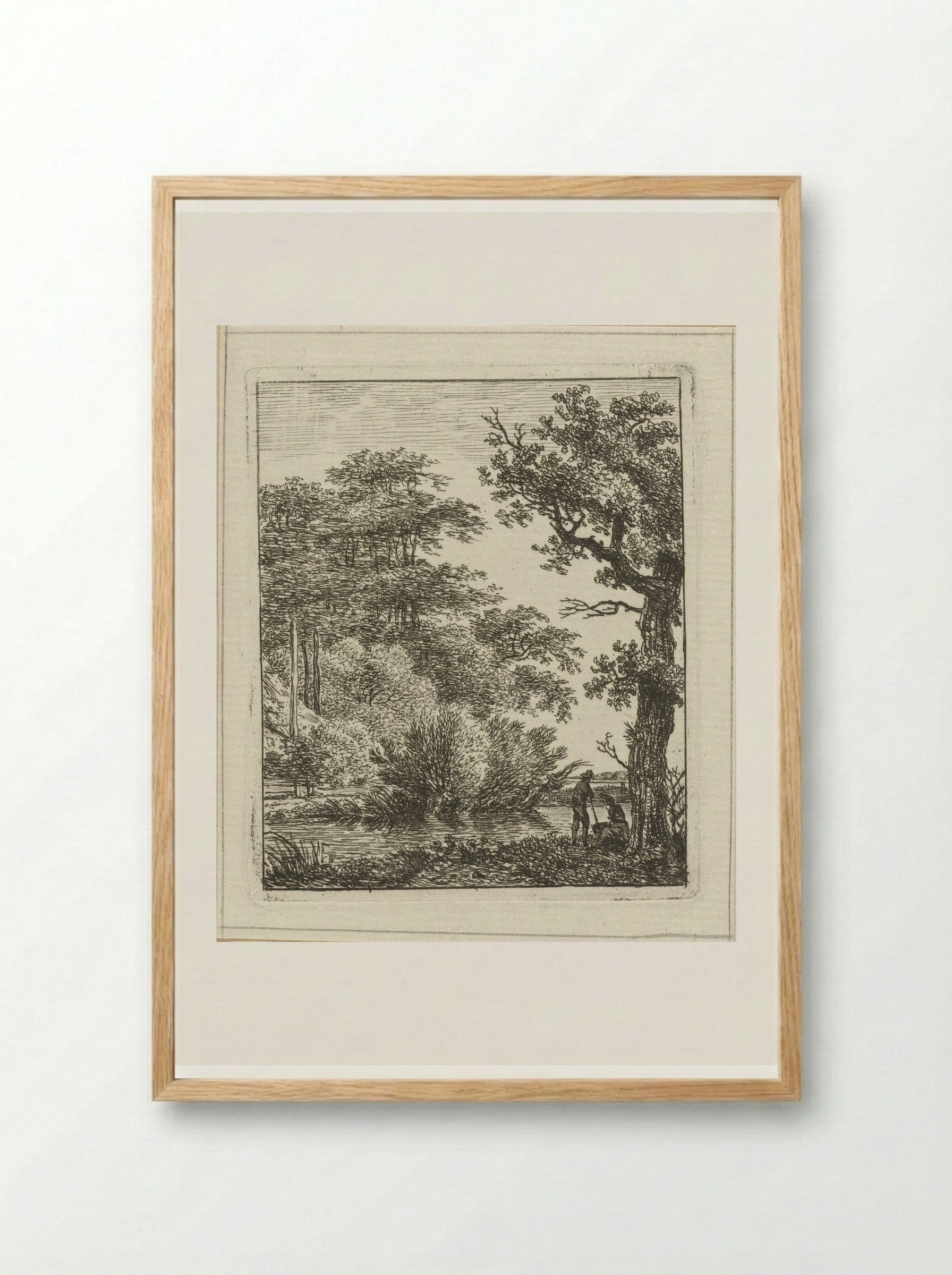 Twee personen aan een beek - Hermanus Fock - Framed Print Wood