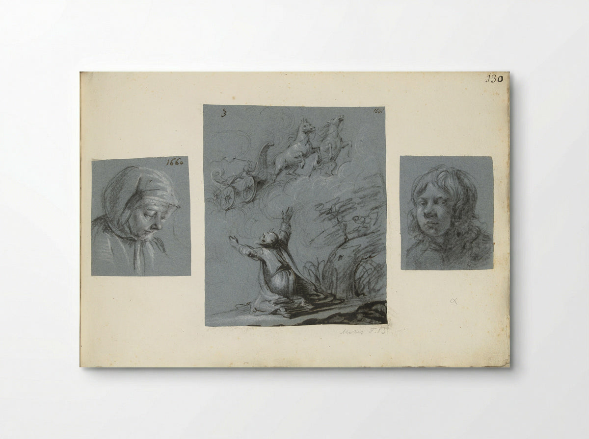 Twee portretten en De hemelvaart van Elia - Moses ter Borch - Poster