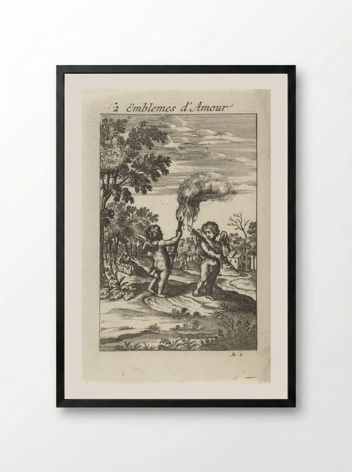 Twee putti met toortsen - Jan van Vianen - Framed Print Black
