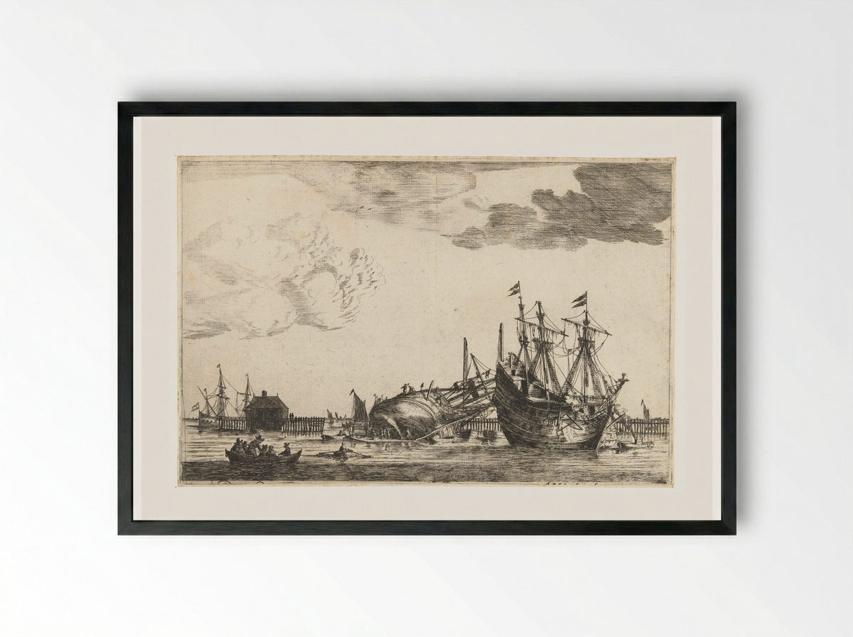 Twee schepen liggen klaar voor reparatie - Reinier Nooms - Framed Print Black
