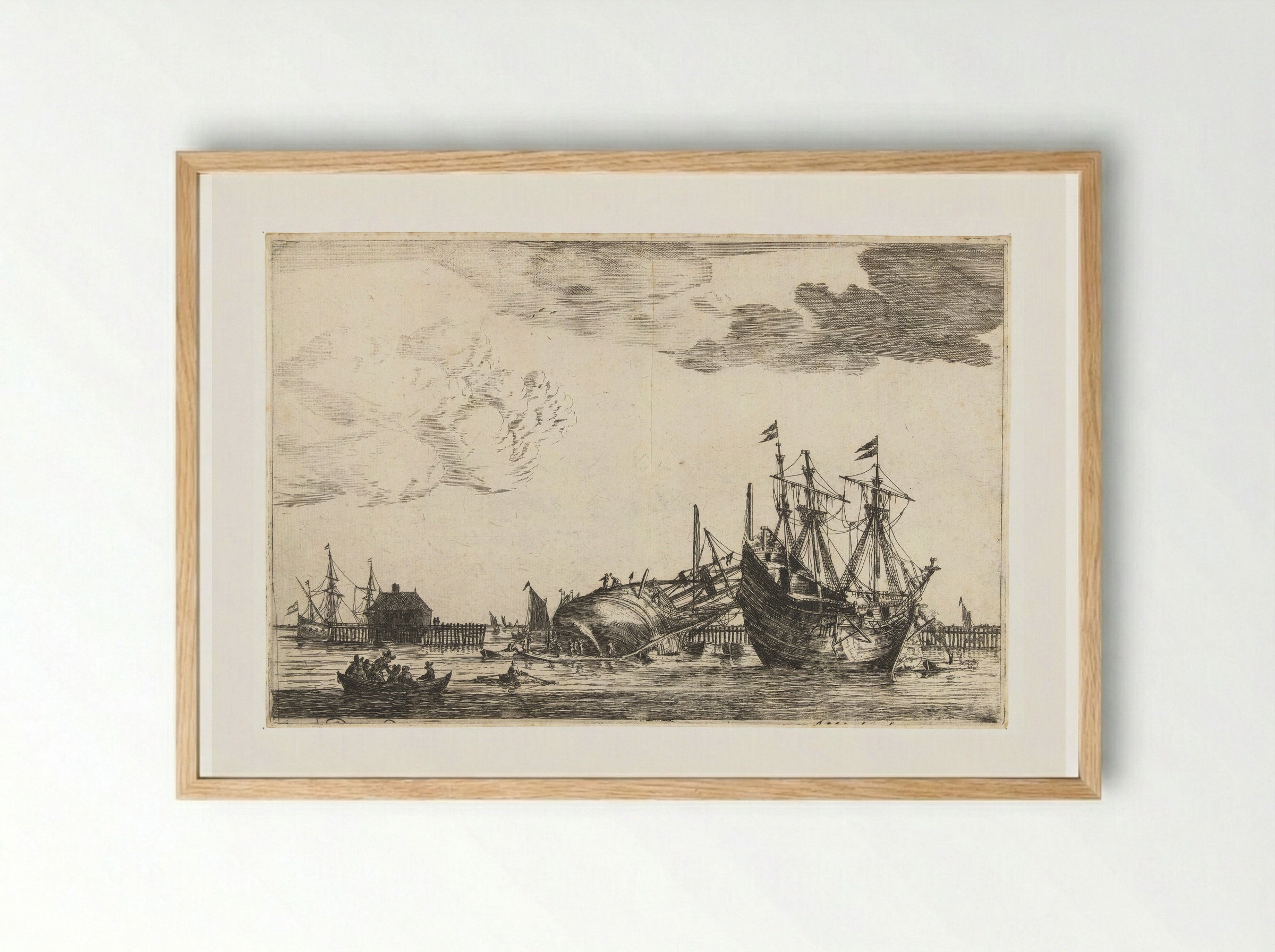Twee schepen liggen klaar voor reparatie - Reinier Nooms - Framed Print Wood