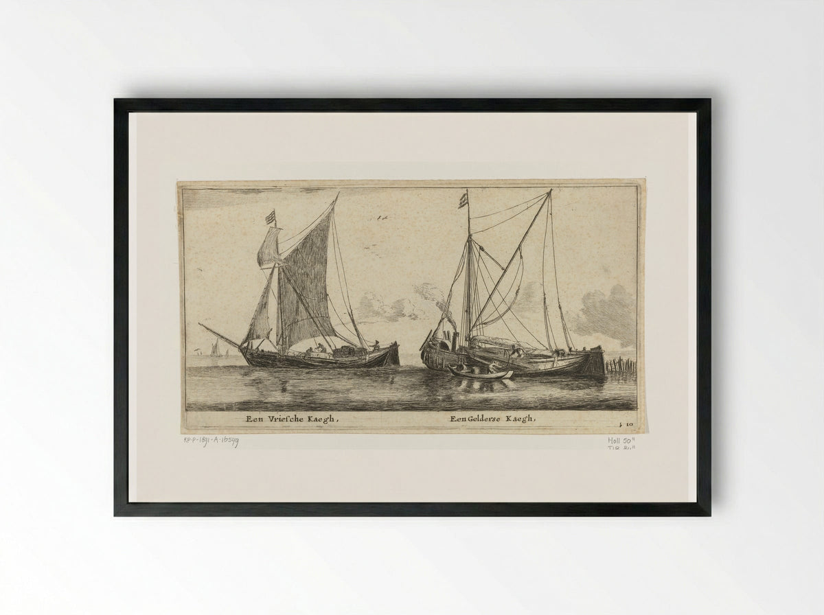 Twee schepen: een Friese kaag en een Gelderse kaag - Reinier Nooms - Framed Print Black