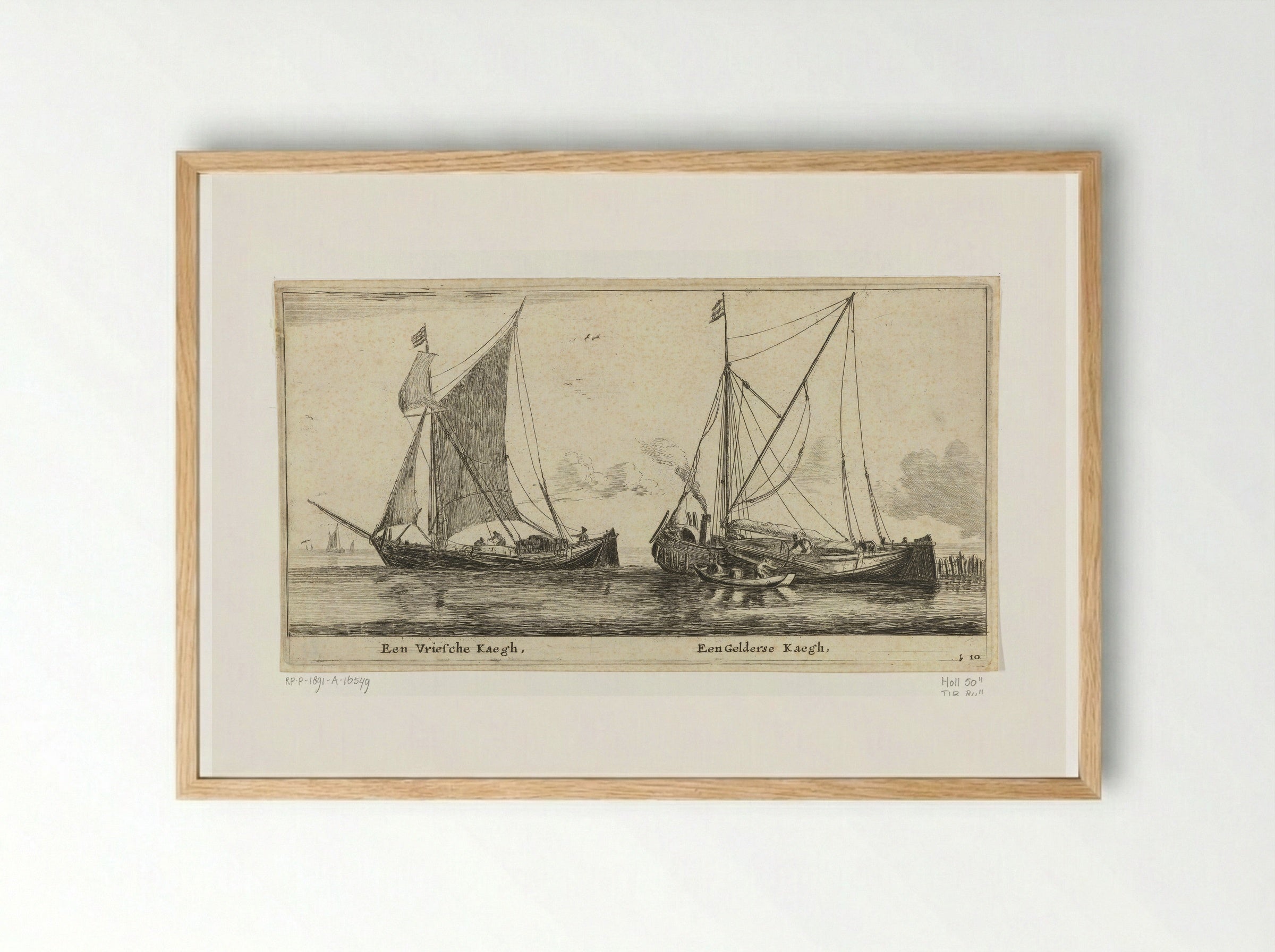 Twee schepen: een Friese kaag en een Gelderse kaag - Reinier Nooms - Framed Print Wood