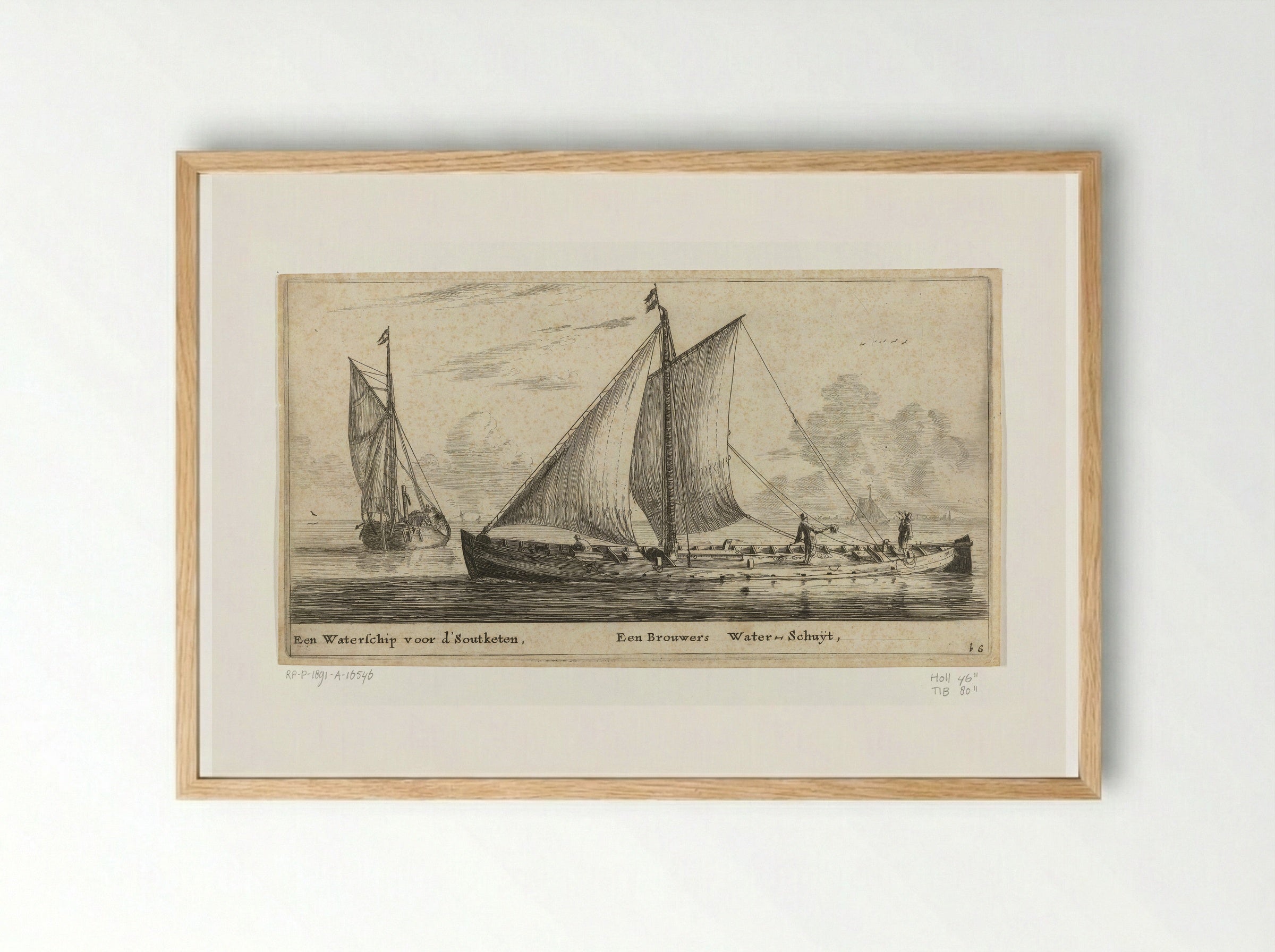 Twee schepen: een waterschip en een waterschuit - Reinier Nooms - Framed Print Wood