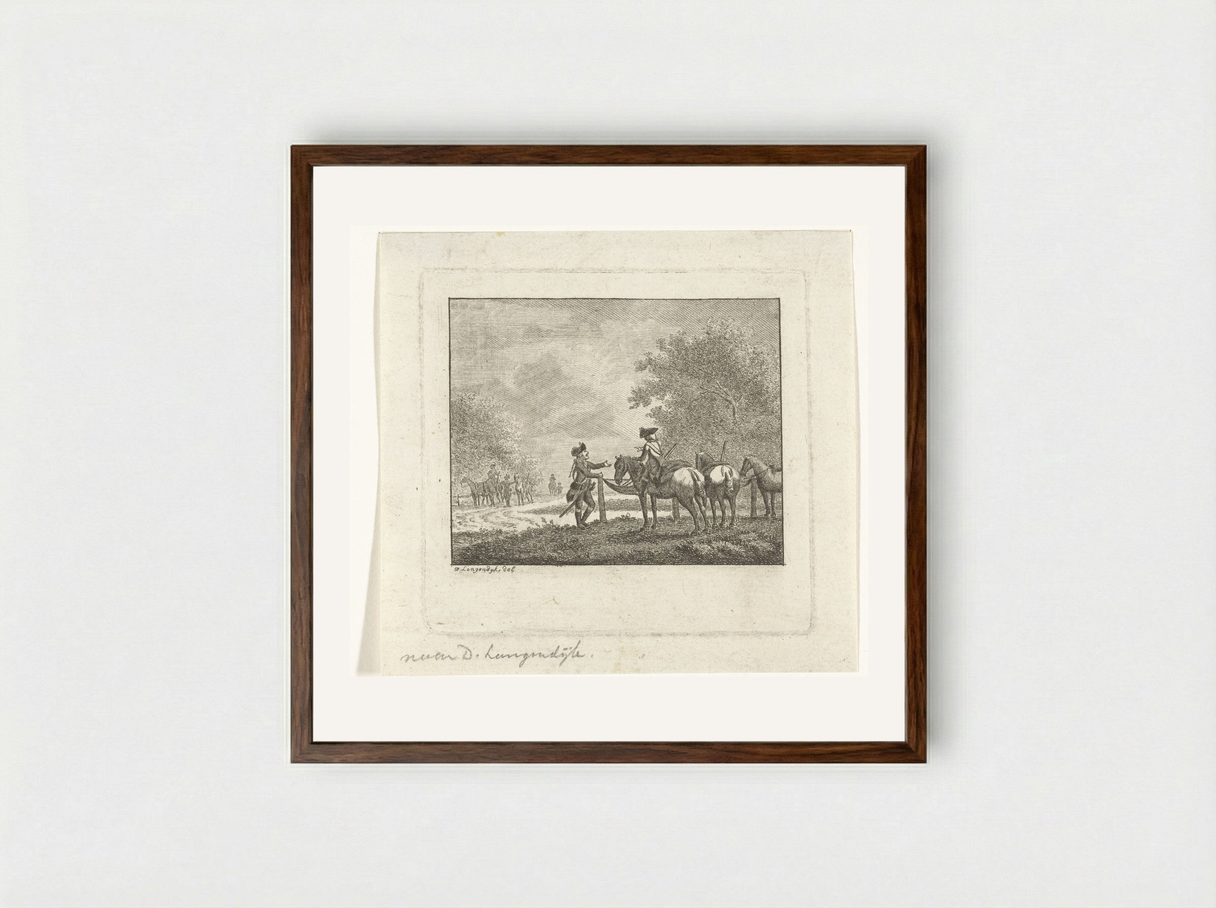 Twee soldaten in gesprek - Joannes Bemme - Framed Print Dark Wood