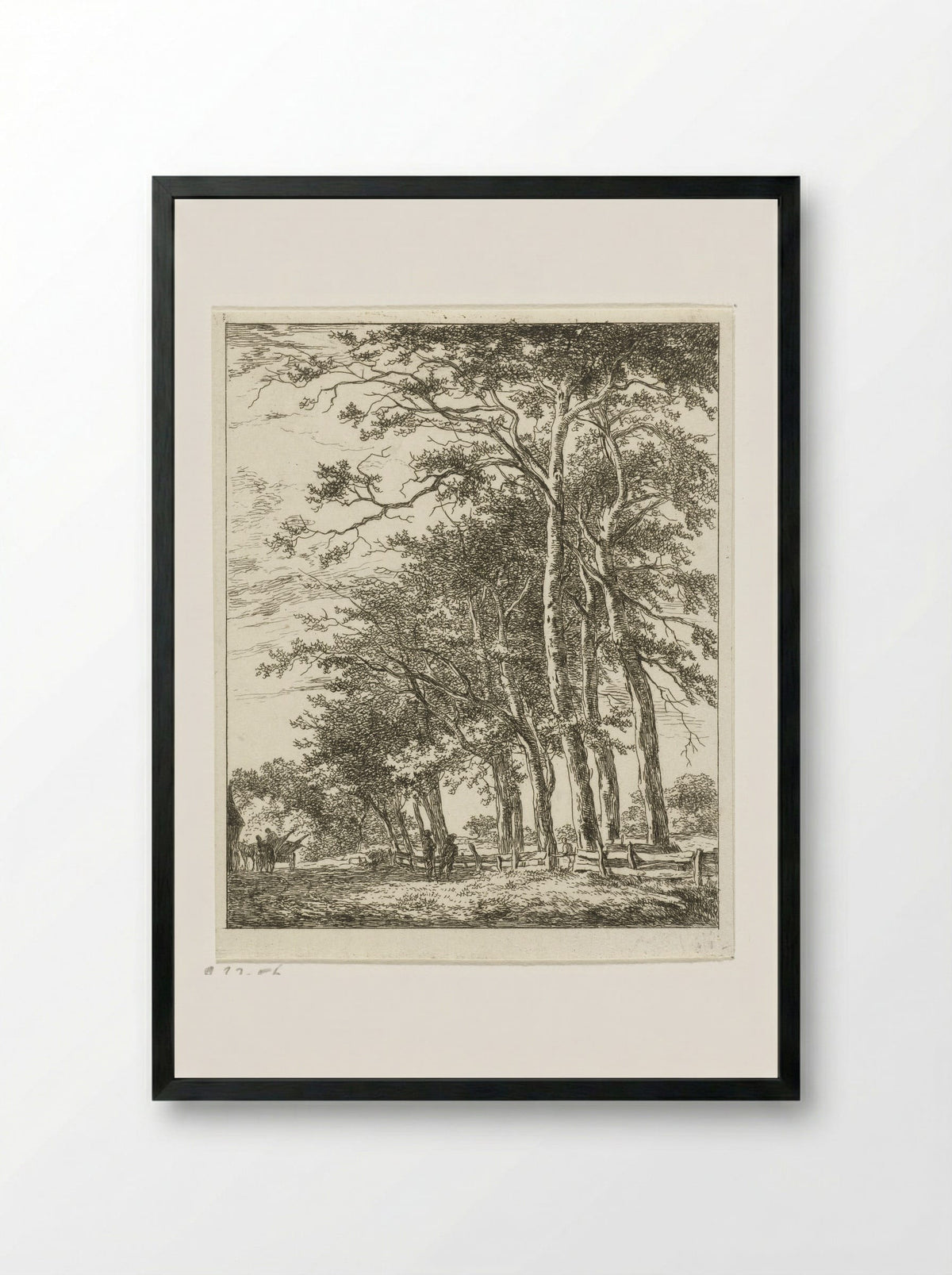 Twee staande figuren bij hoge bomen - Hermanus van Brussel - Framed Print Black