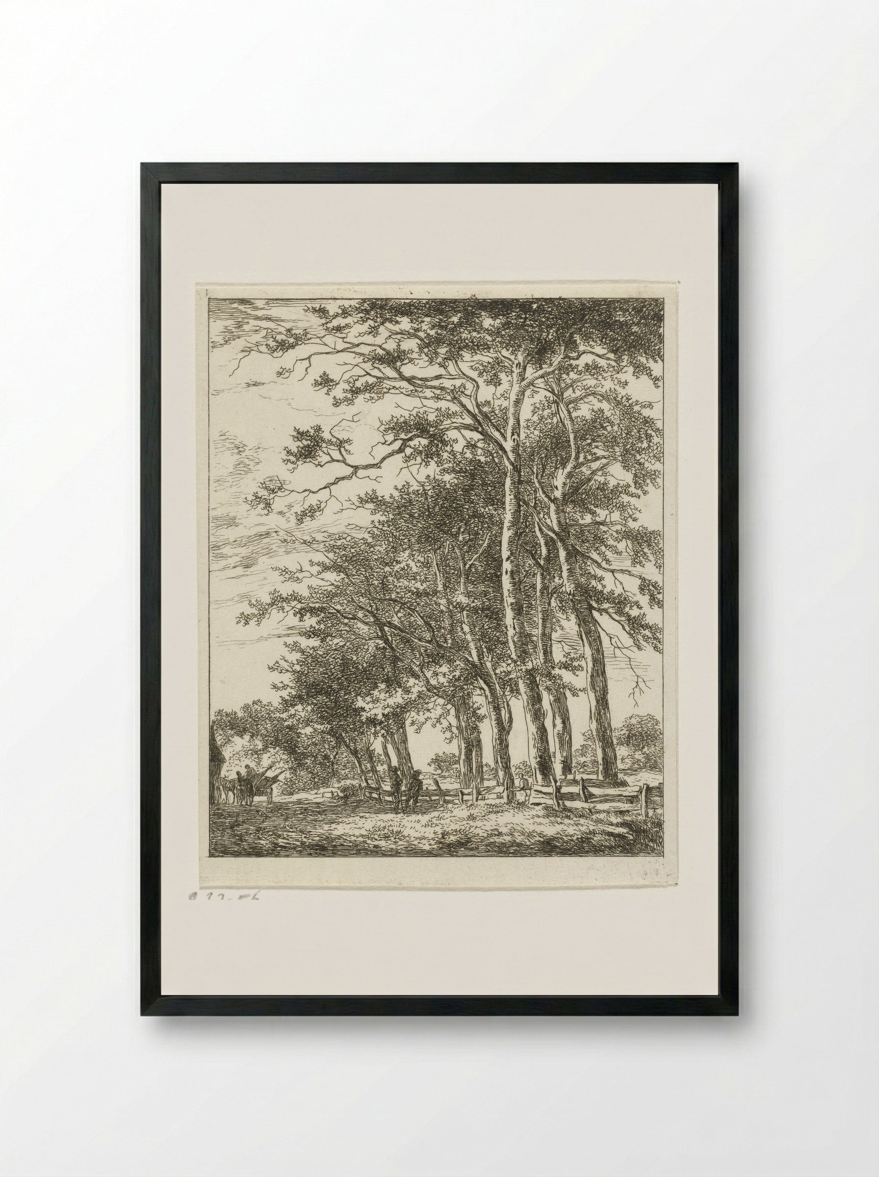 Twee staande figuren bij hoge bomen - Hermanus van Brussel - Framed Print Black