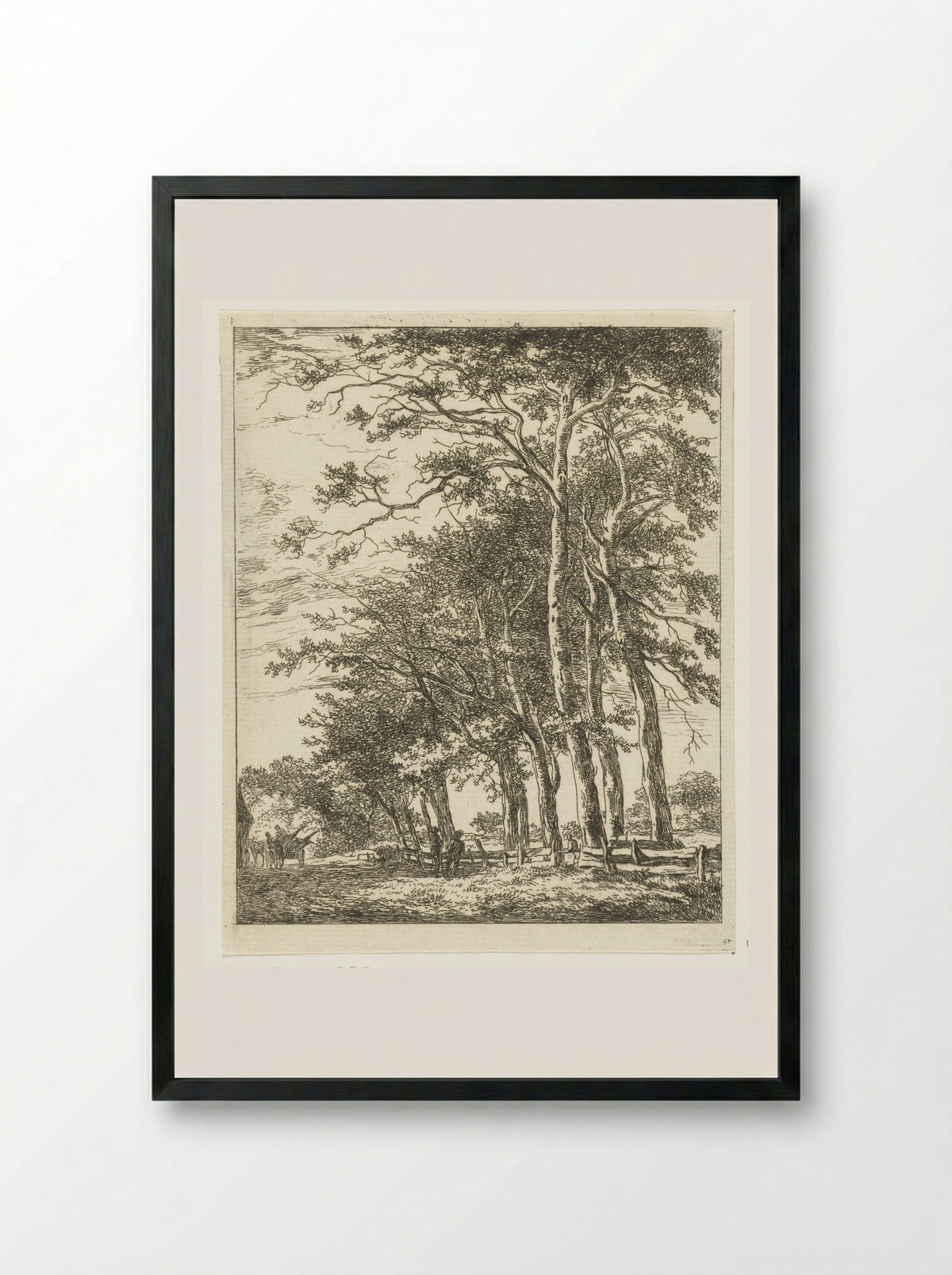 Twee staande figuren bij hoge boomen - Hermanus van Brussel - Framed Print Black