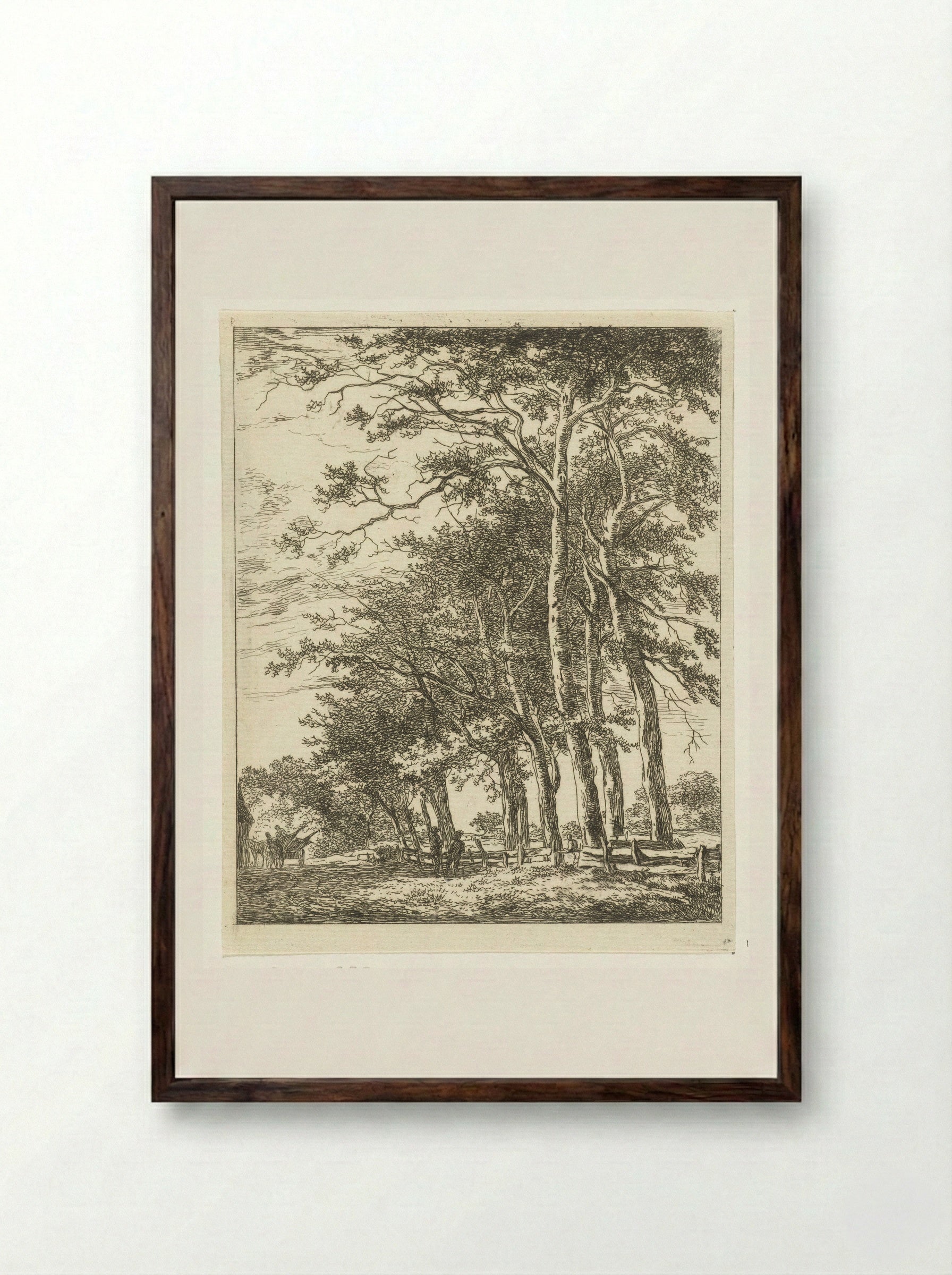Twee staande figuren bij hoge boomen - Hermanus van Brussel - Framed Print Dark Wood