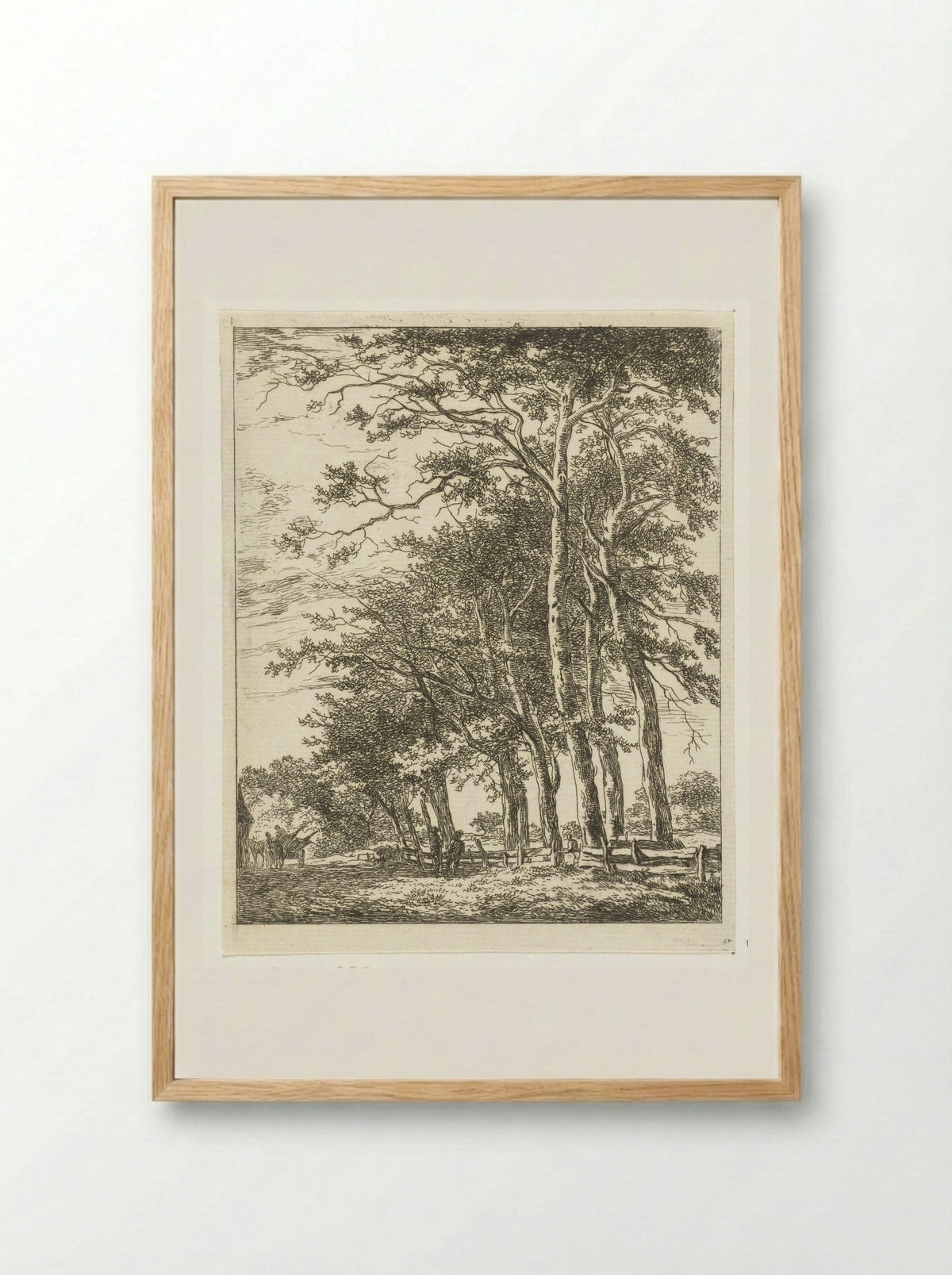 Twee staande figuren bij hoge boomen - Hermanus van Brussel - Framed Print Wood
