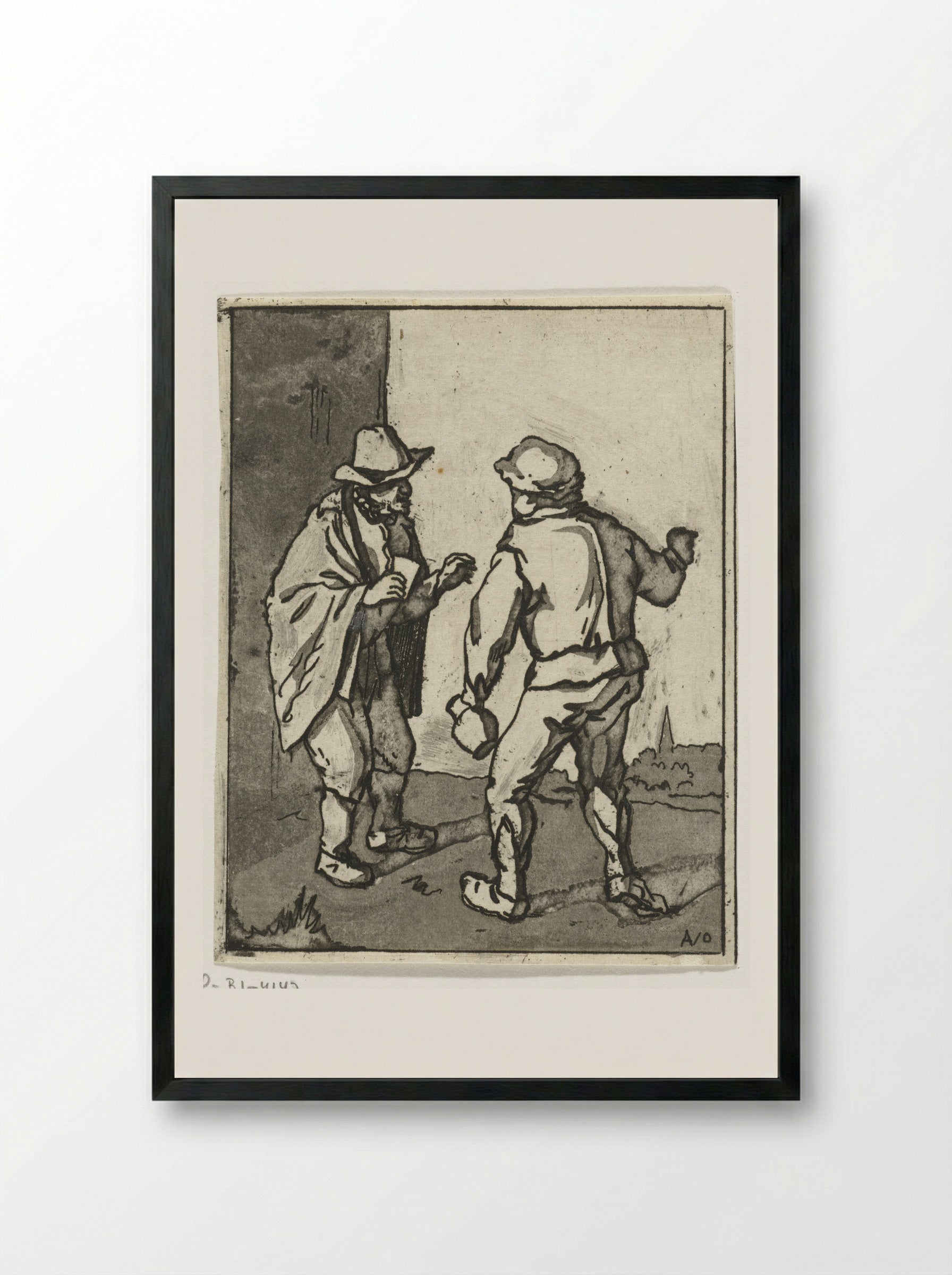 Twee staande mannen in gesprek - Anthonie van den Bos - Framed Print Black