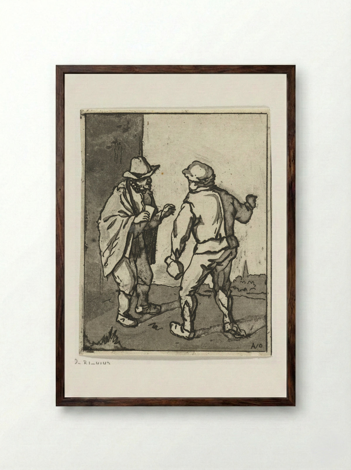Twee staande mannen in gesprek - Anthonie van den Bos - Framed Print Dark Wood