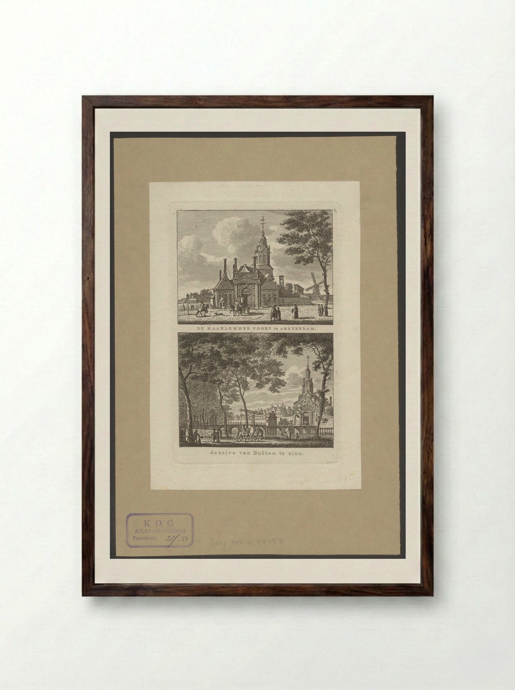 Twee stadsgezichten te Amsterdam met Haarlemmerpoort - Carel Frederik Bendorp (I) - Framed Print Dark Wood