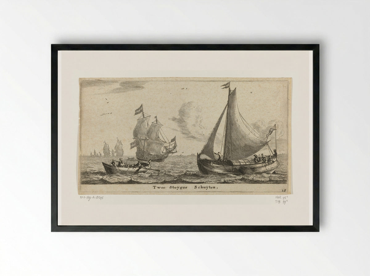 Twee steigerschuiten (Two Jetty Boats) - Reinier Nooms - Framed Print Black