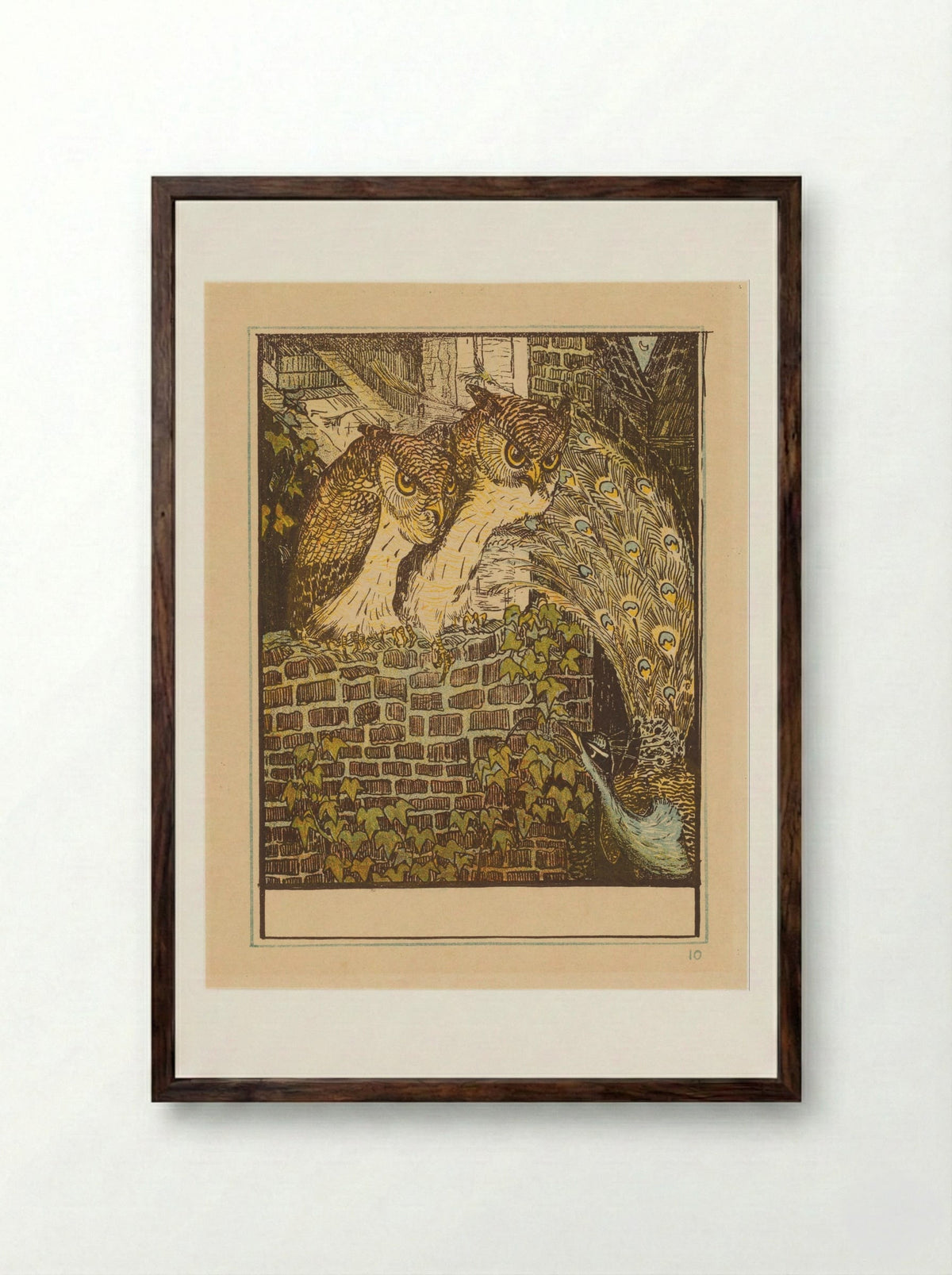 Twee uilen op een muur - Theo van Hoytema - Framed Print Dark Wood