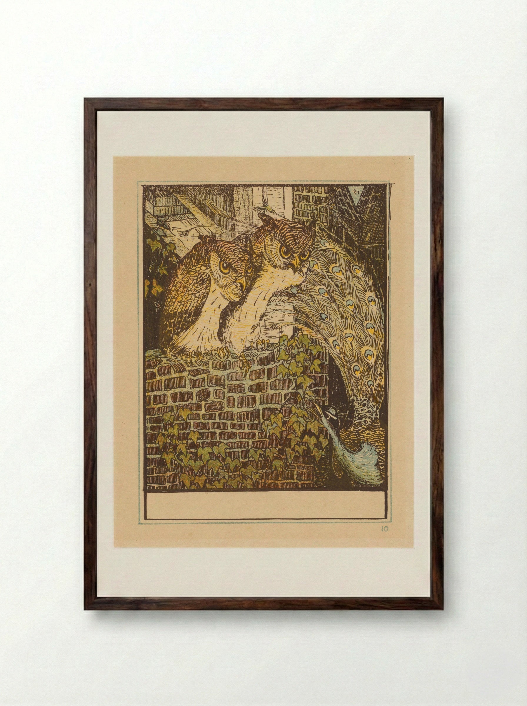 Twee uilen op een muur - Theo van Hoytema - Framed Print Dark Wood