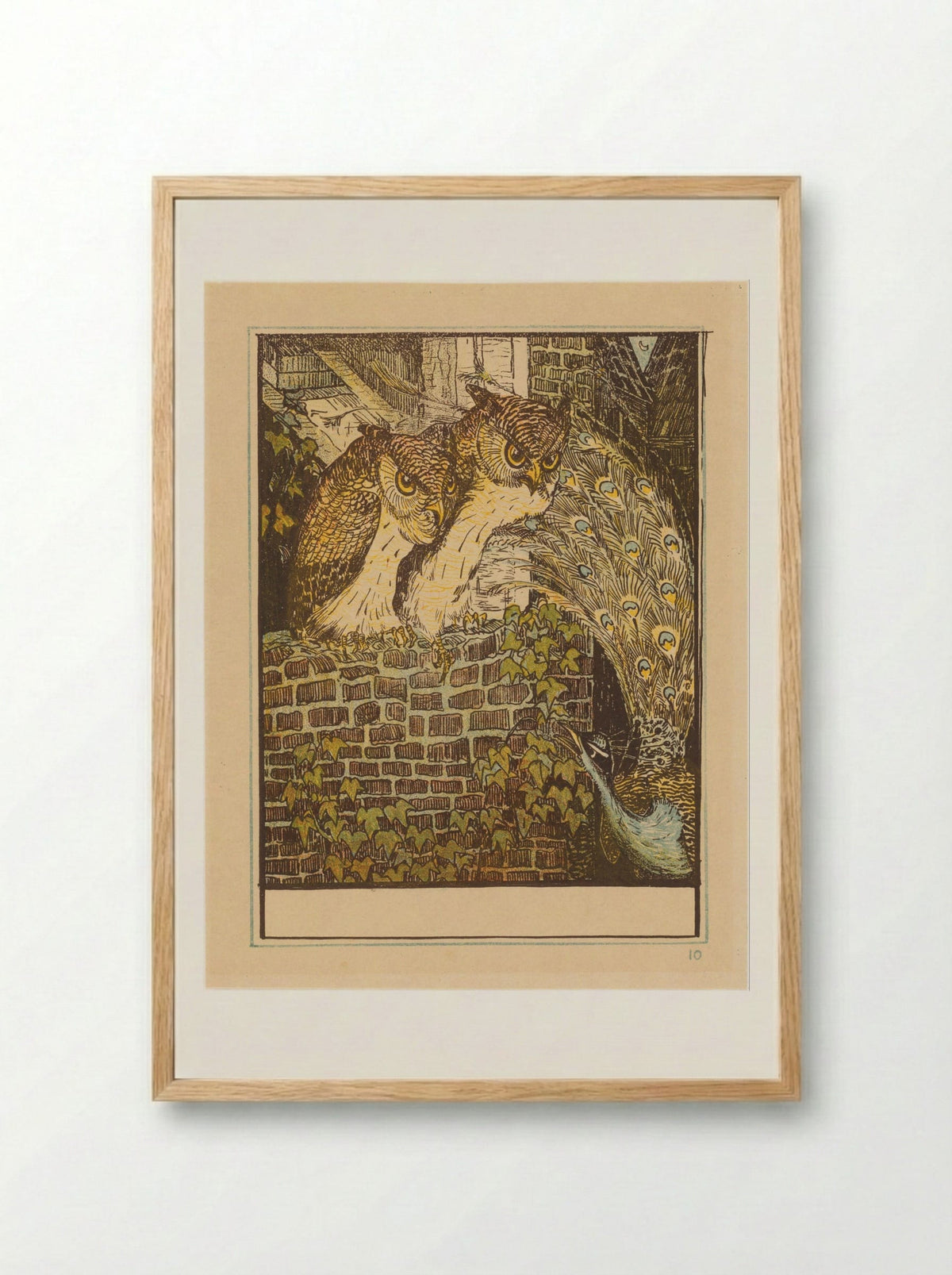 Twee uilen op een muur - Theo van Hoytema - Framed Print Wood