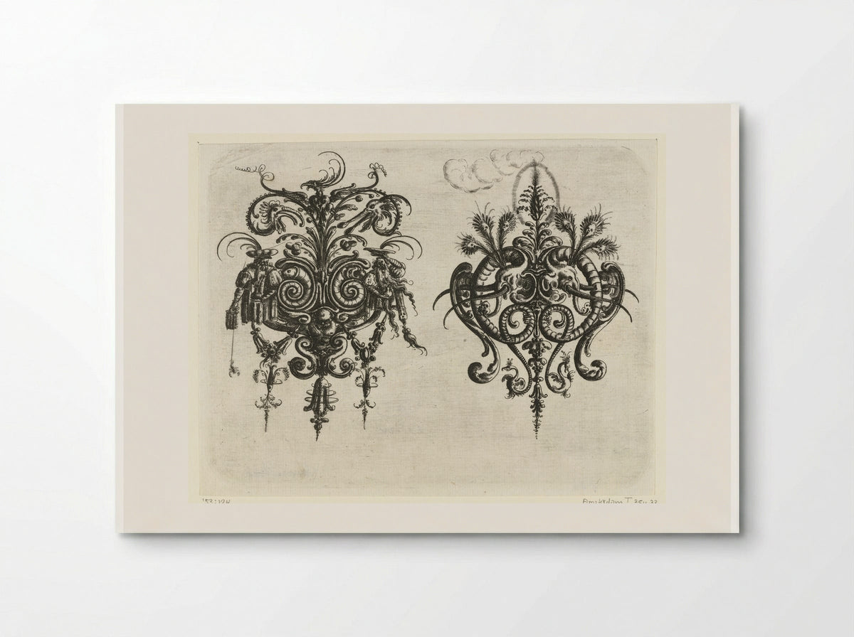 Twee vlakdecoraties met bladranken en grotesken - Christoph Jamnitzer - Poster