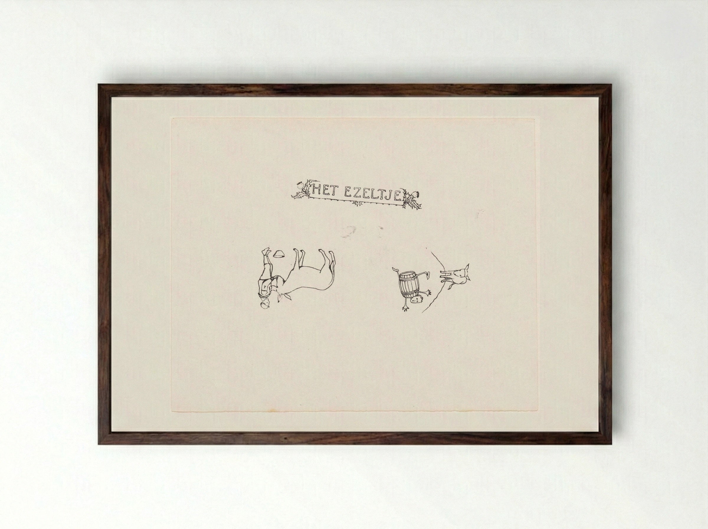 Twee voorstellingen met een jongen en een ezel - Julie de Graag - Framed Print Dark Wood