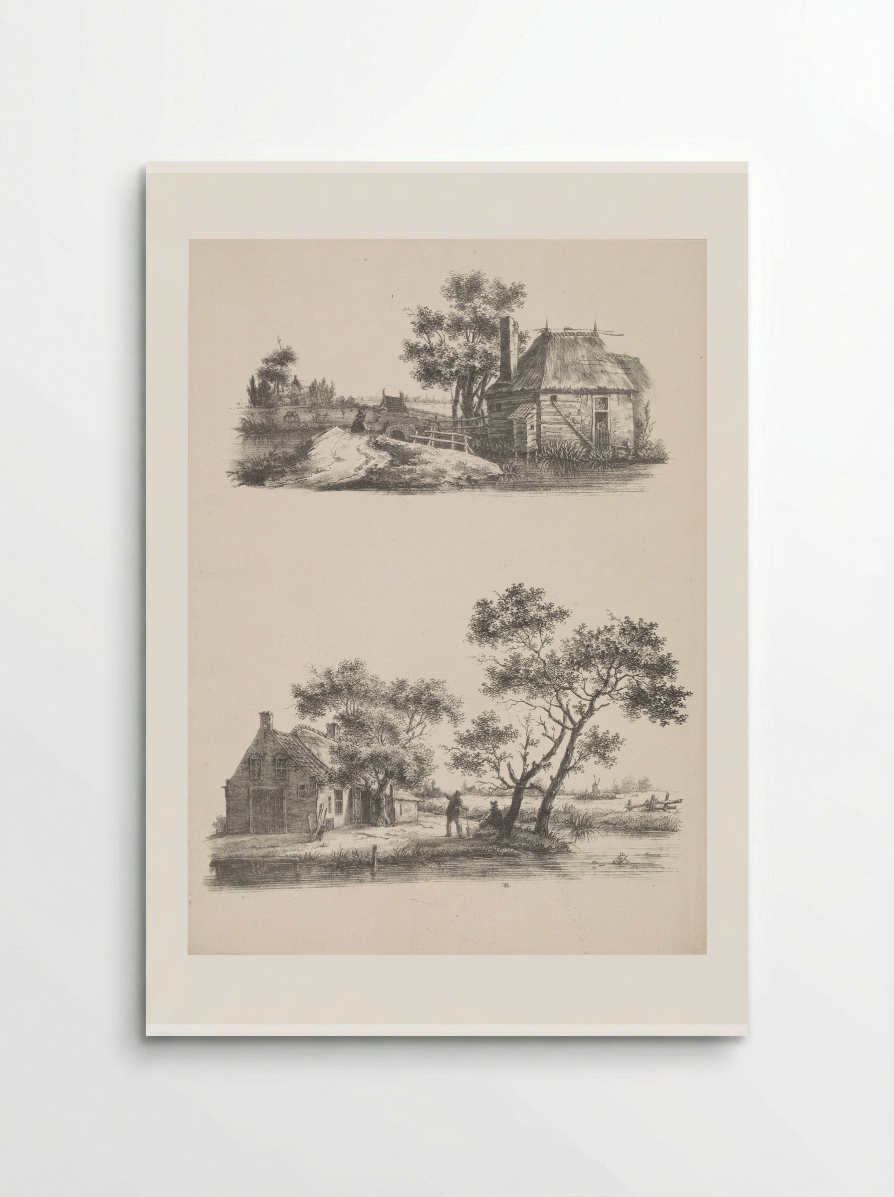 Twee voorstellingen van een huis in een polderlandschap - Joannes Bemme - Poster