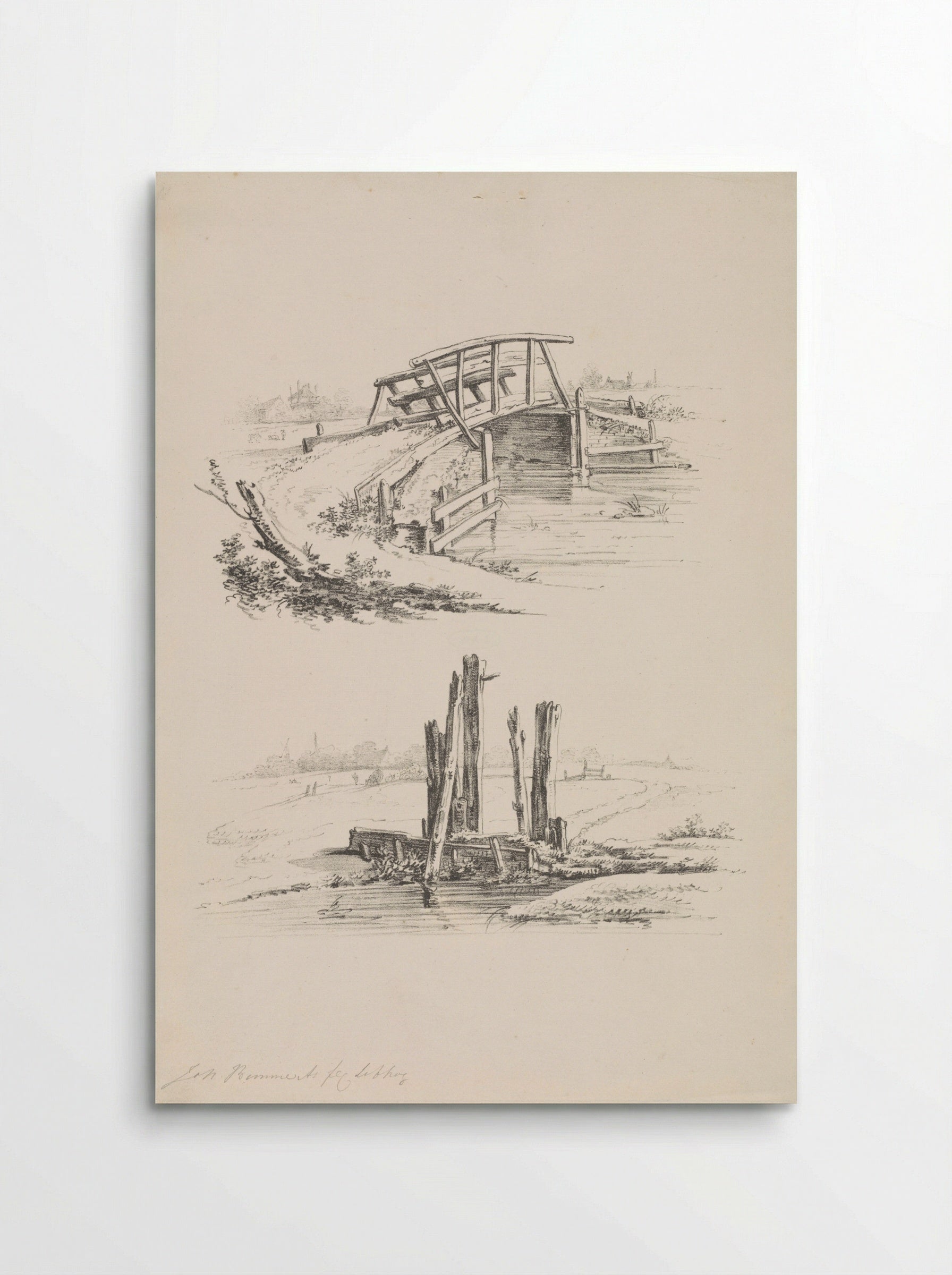 Twee voorstellingen van een vlonder en een sluis - Joannes Bemme - Poster