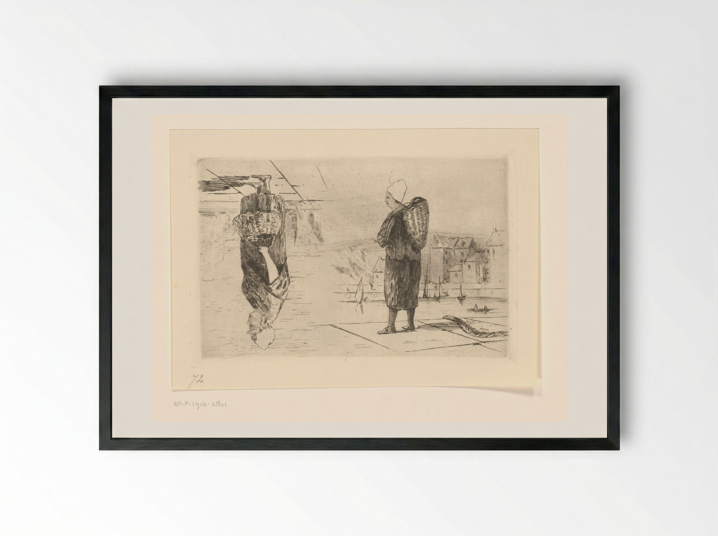 Twee voorstellingen van vrouwen met manden - Carel Nicolaas Storm van 's-Gravesande - Framed Print Black
