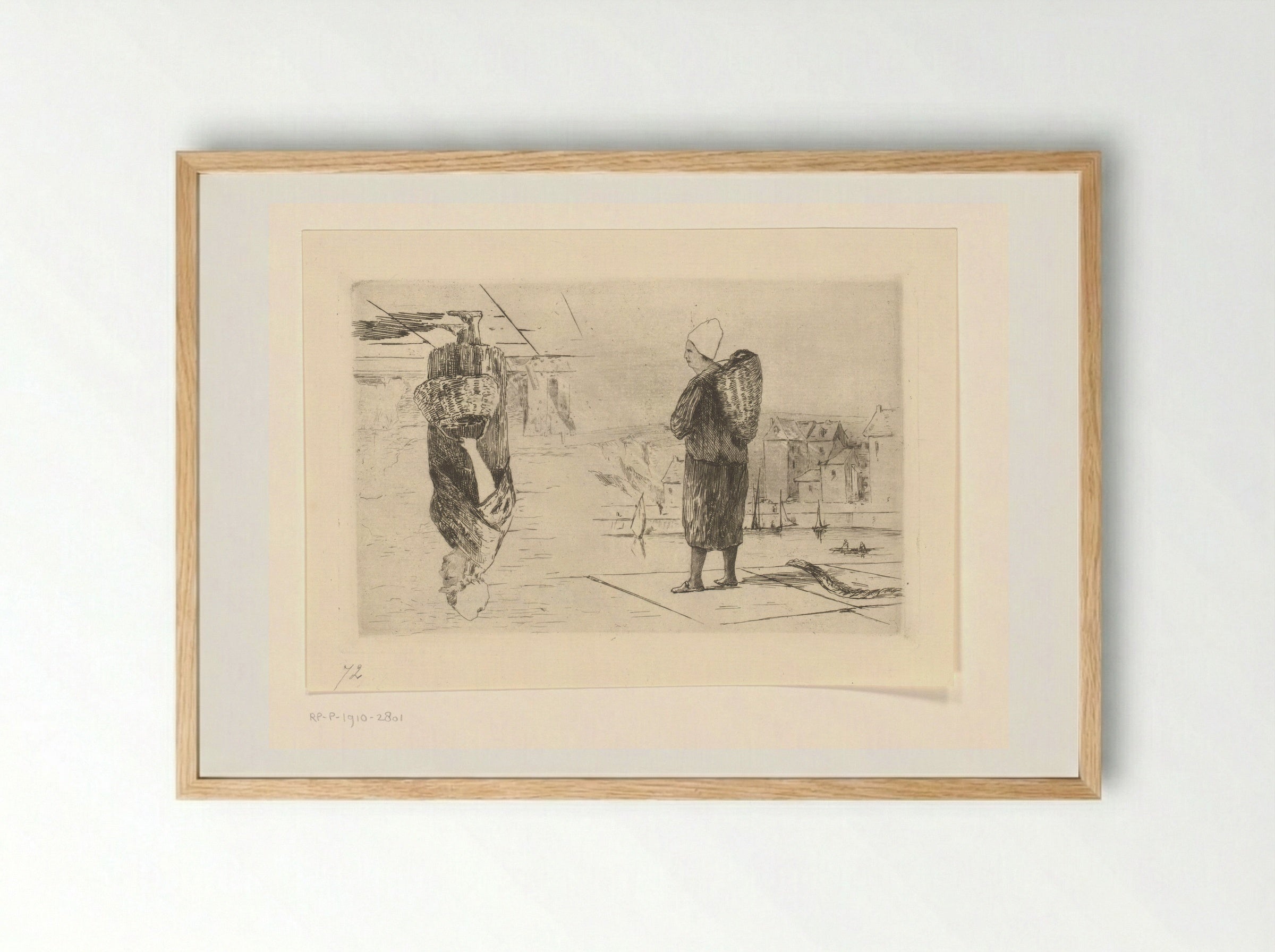 Twee voorstellingen van vrouwen met manden - Carel Nicolaas Storm van 's-Gravesande - Framed Print Wood