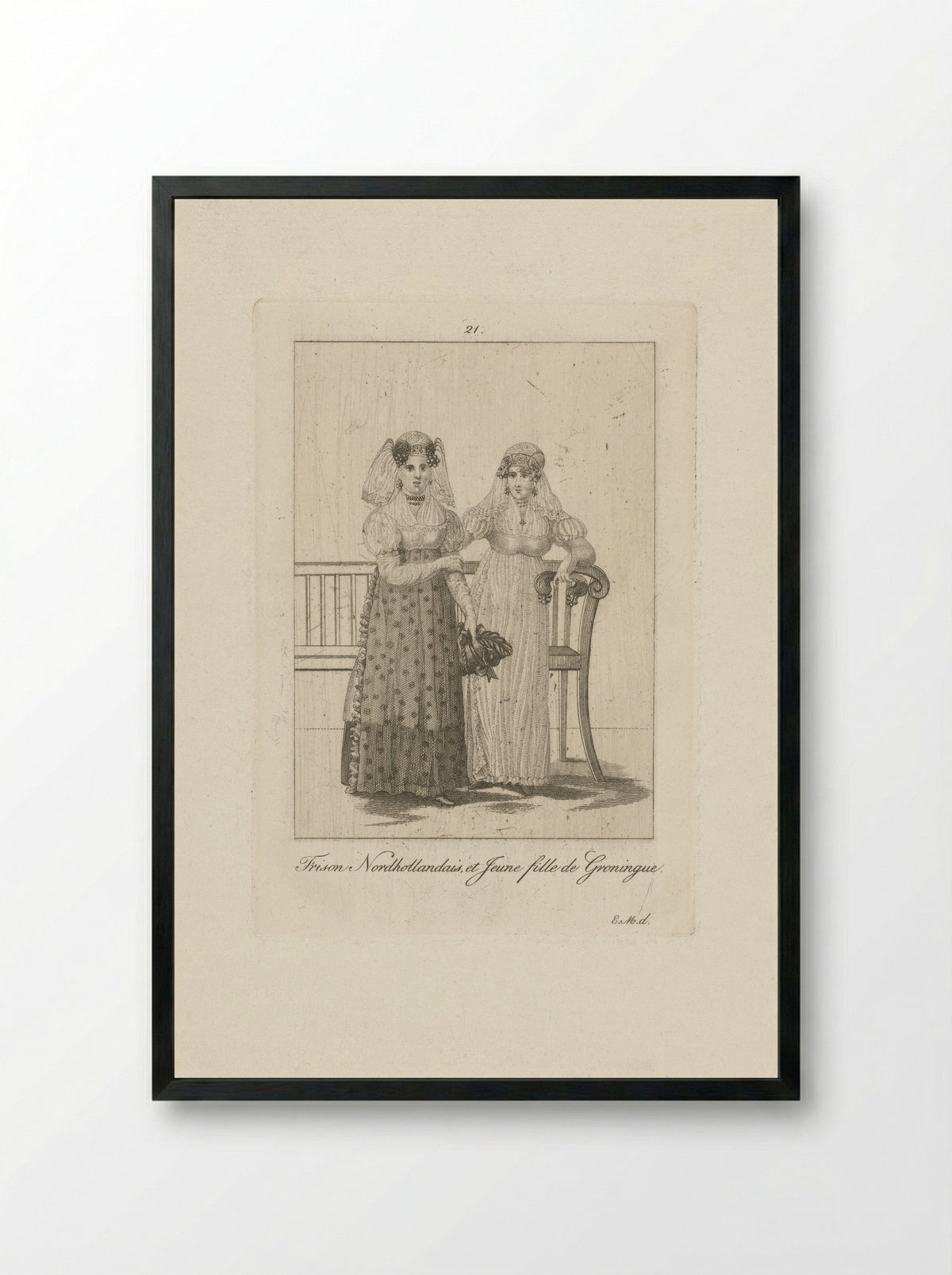 Twee vrouwen in Friese en Groningse klederdracht - Karel Christiaan Fuchs - Framed Print Black