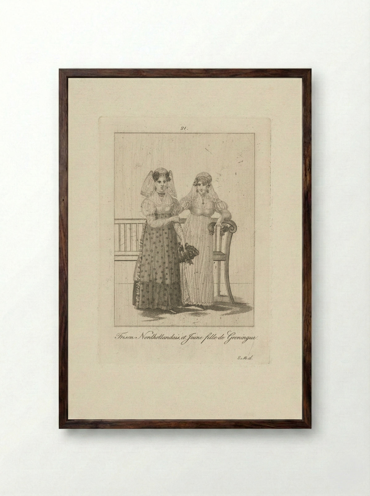Twee vrouwen in Friese en Groningse klederdracht - Karel Christiaan Fuchs - Framed Print Dark Wood